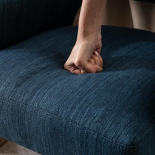 Miniatura 7 de Juego de 2 sillas de comedor modernas, tapizadas, de lino, con respaldo abierto medio y patas de madera, sillón para el hogar, cocina y restaurante,