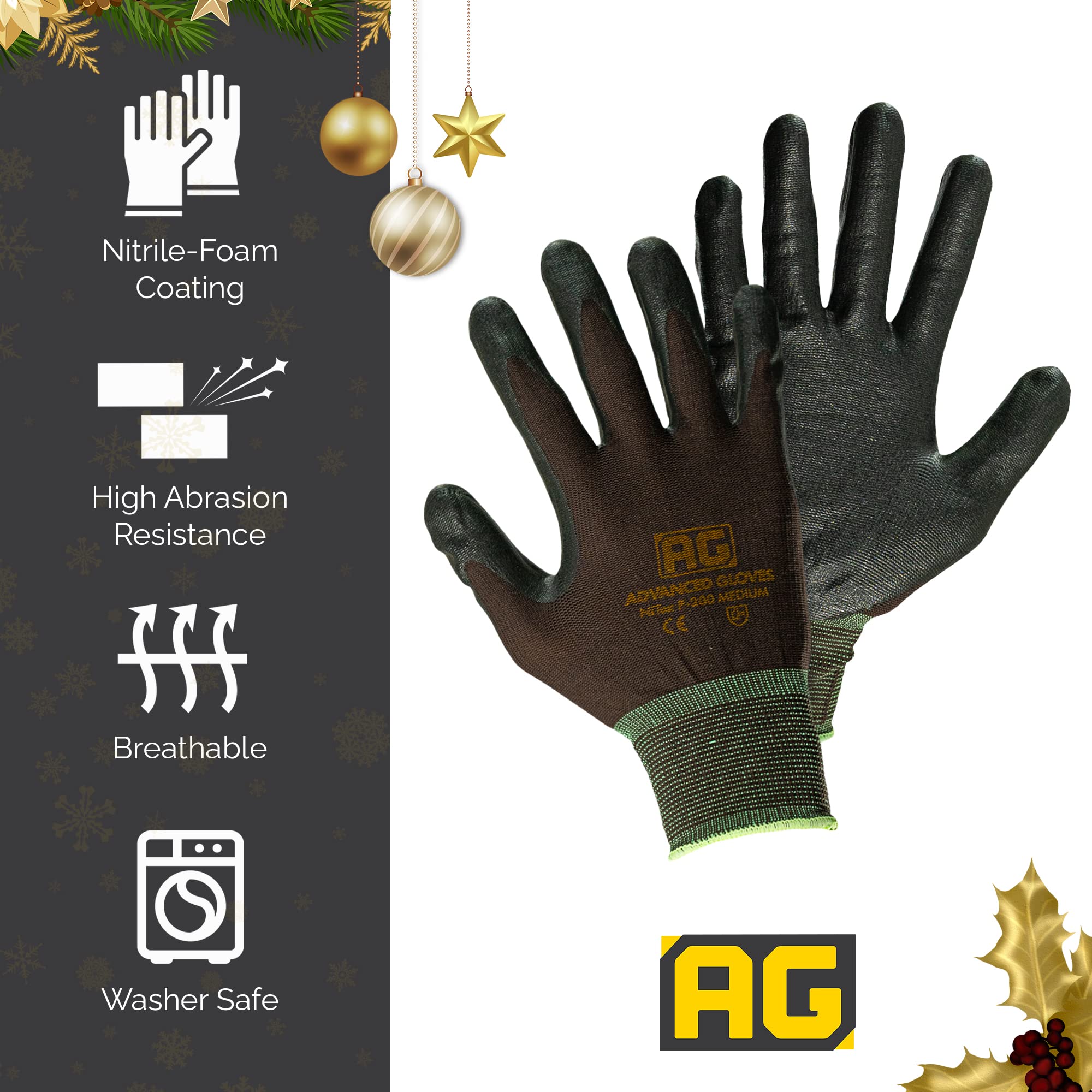 Guantes de nitrilo de nailon NiTex P-200, guantes de uso general con revestimiento de espuma de nitrilo transpirable para agarre aislado, marrón, 12 pares, 2X