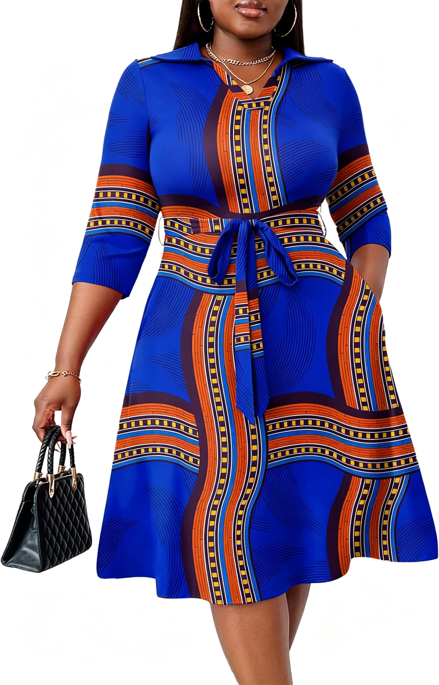 FANDEE Plus Size Midi Dress for Women Casual - Fit and Flare Summer Dresses