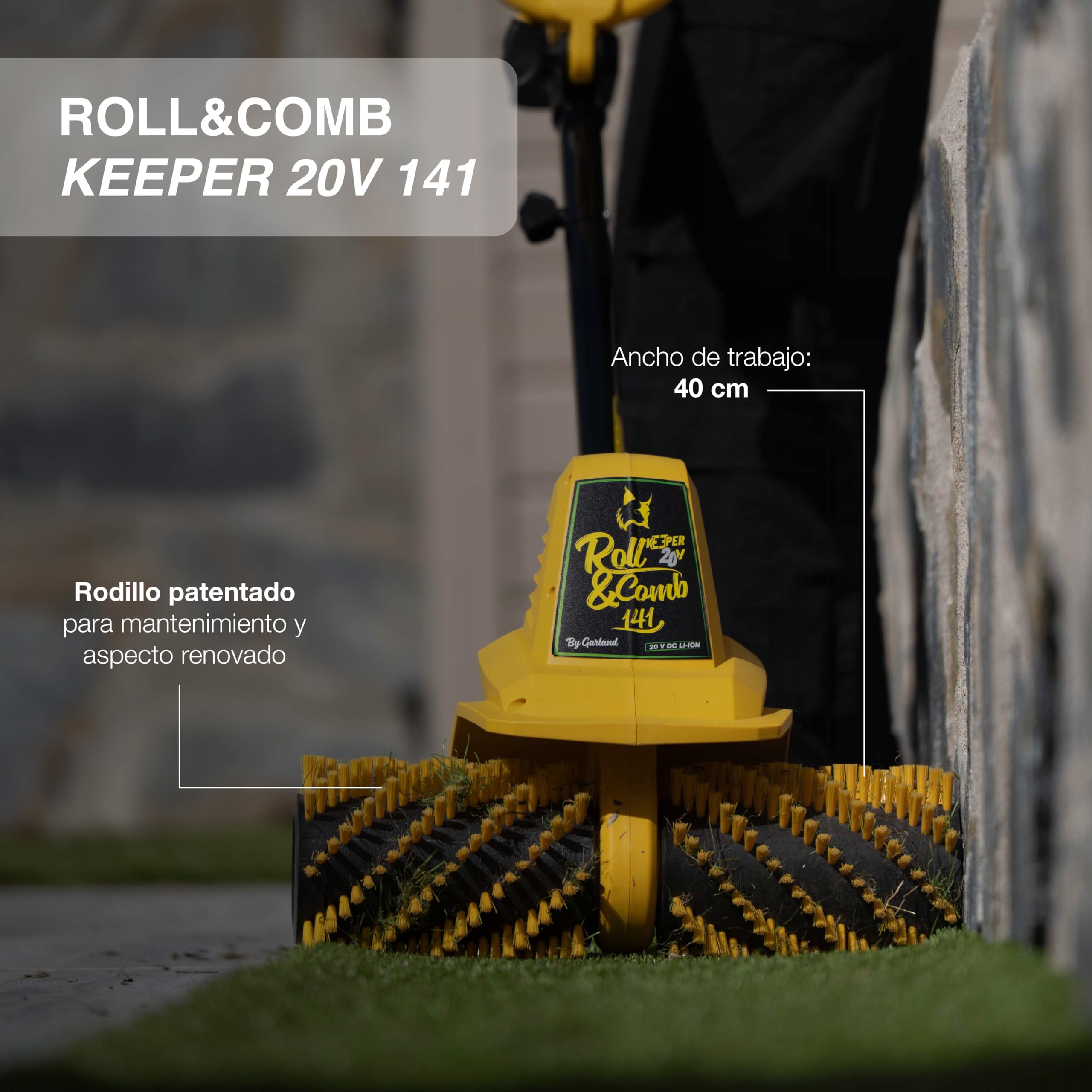 Garland Barredora Peinadora de Césped Artificial - Roll&Comb Keeper 141 20 V - Motor a Batería - Ancho de Trabajo 40 cm - Batería y Cargador NO INCLUIDOS