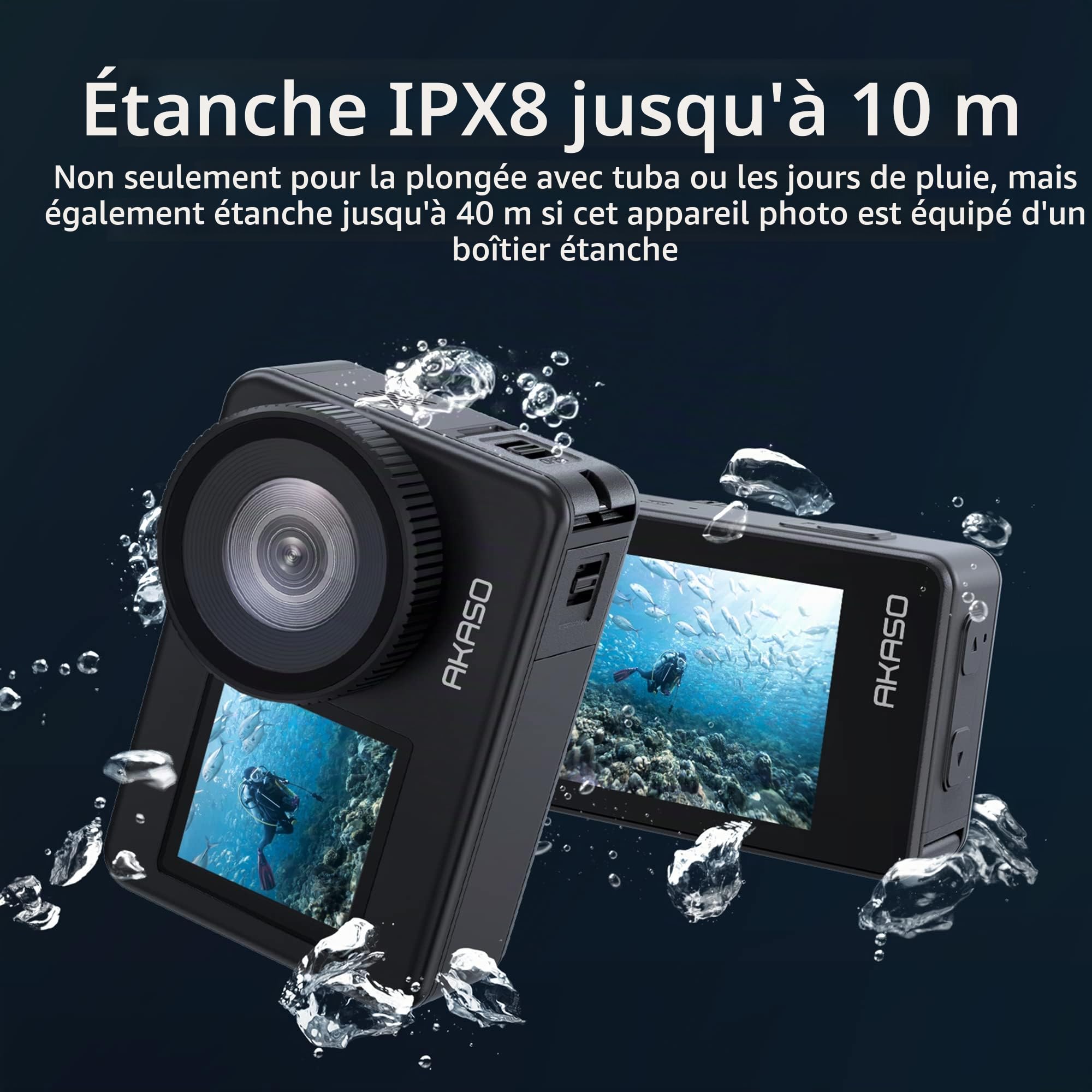 AKASO Brave 7 Caméra Sport Kit de Poignée Flottant IPX8 Action Cam Etanche | 4K 20MP Caméra d‘Action avec EIS Stabilisateur, Vocale, Deux Écrans Tactile, Sac de Rangement, Vlog Caméra, Kit d'Accessoires