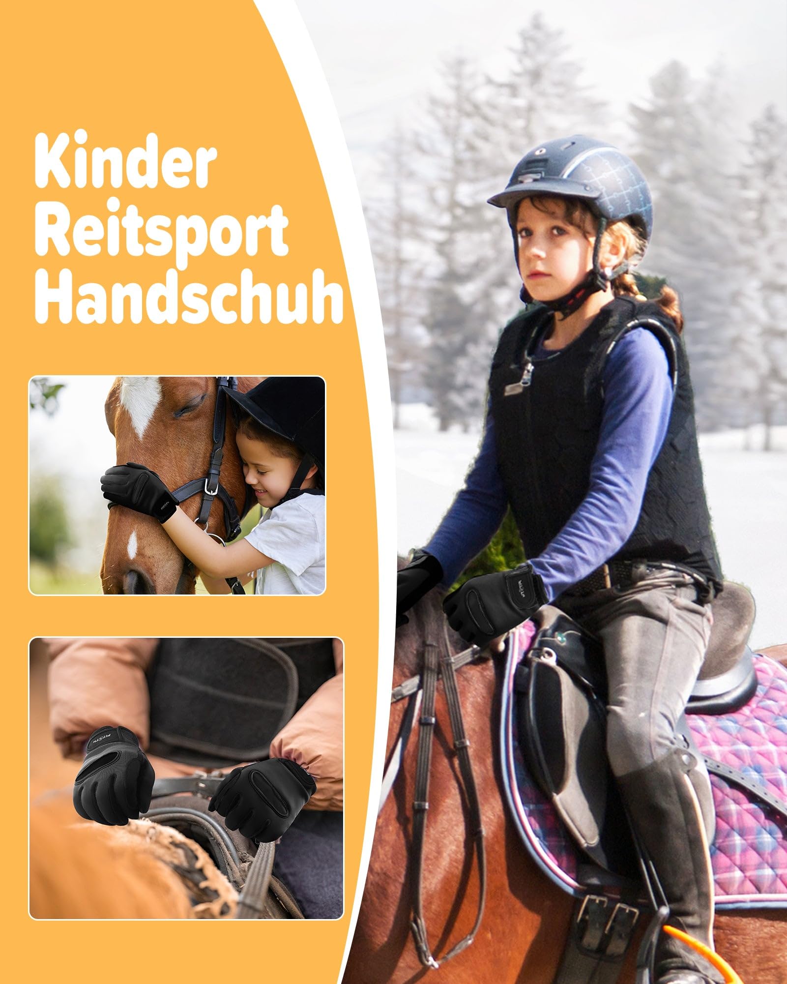 FitsT4 Sports Reithandschuhe Kinder Winter Grip rutschfest Handschuhe Reiten Kinder Jungen Mädchen mit Touchscreen-Design für Reitsport Sports