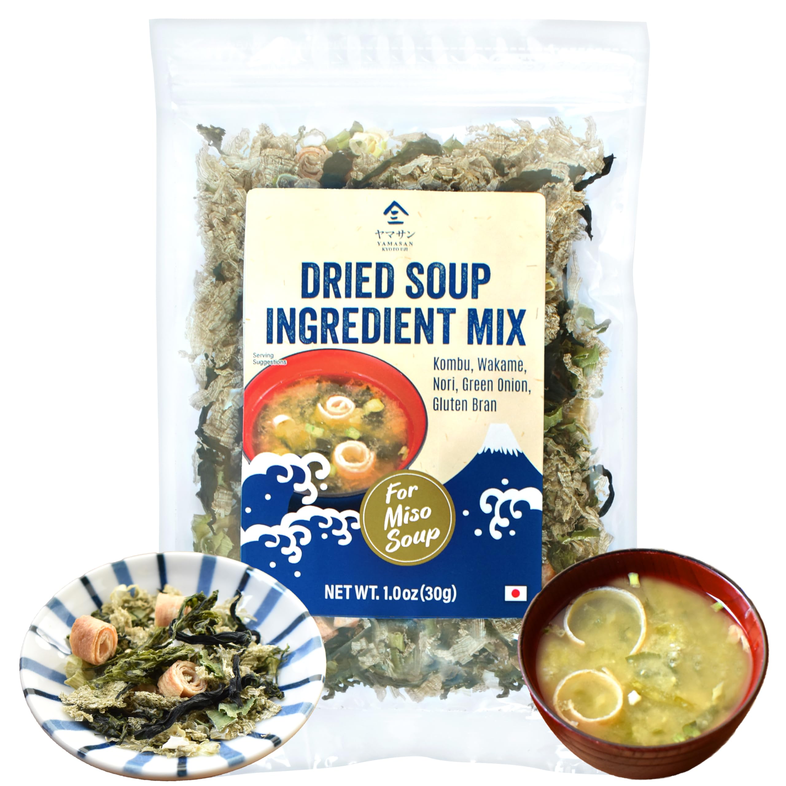 YAMASAN KYOTO UJI Five Dried Ingredients Miso Soup Mix, The Umami of Kombu, Wakame and Nori, Quick and Easy for Soup, Ramen and More, No Additives,