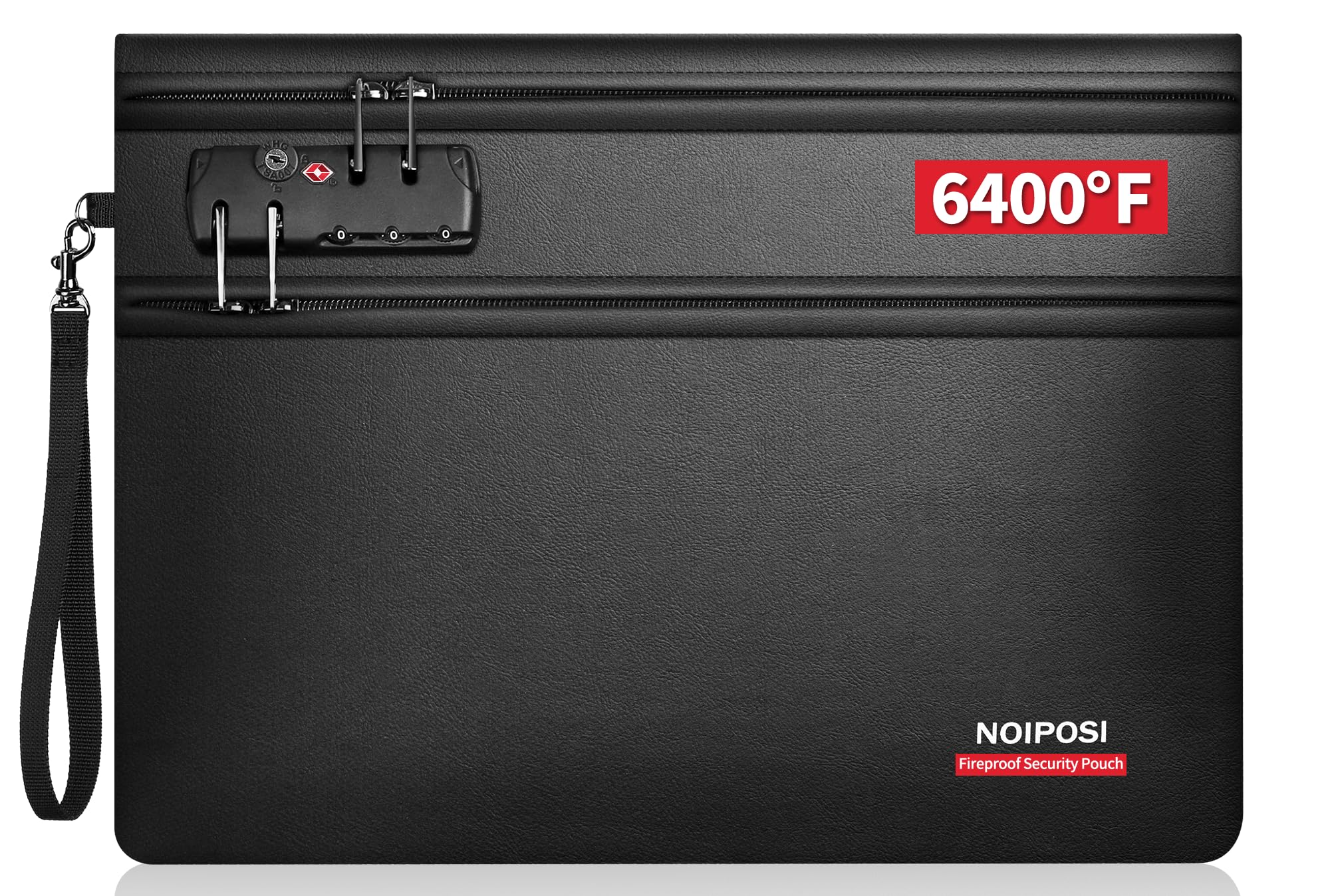 6400°F Fireproof Document Bag with Lock, 12-Layer Thermal Insulation, Double Zip Compartment, Fireproof Money Bag for Cash, Passport, Documents, Valuables (Black, 36 x 26 cm)