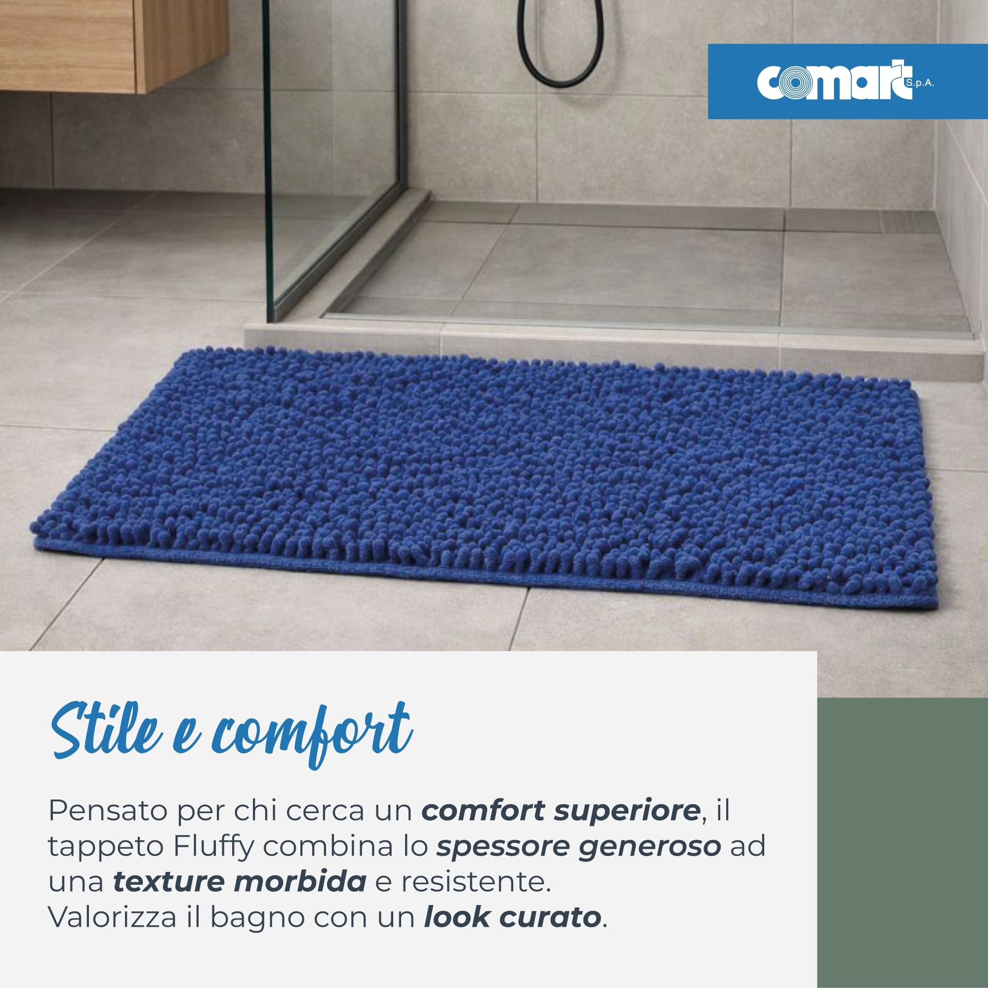 Comart - Alfombra Baño Fluffy - Antideslizante - 50x90 - Azul