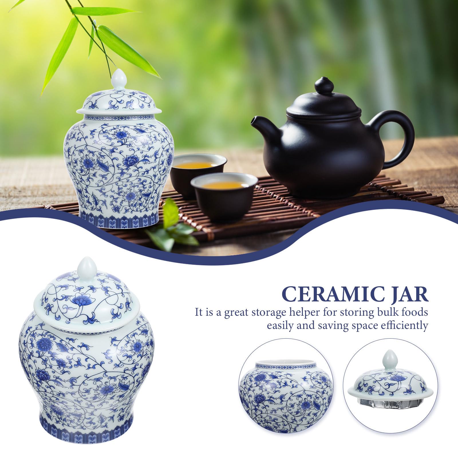 SOIMISS Tarro para Almacenamiento de Té Suelto Estilo Chino Retro Tapa Sellada de Cerámica Azul y Decoración de Cocina y Hogar