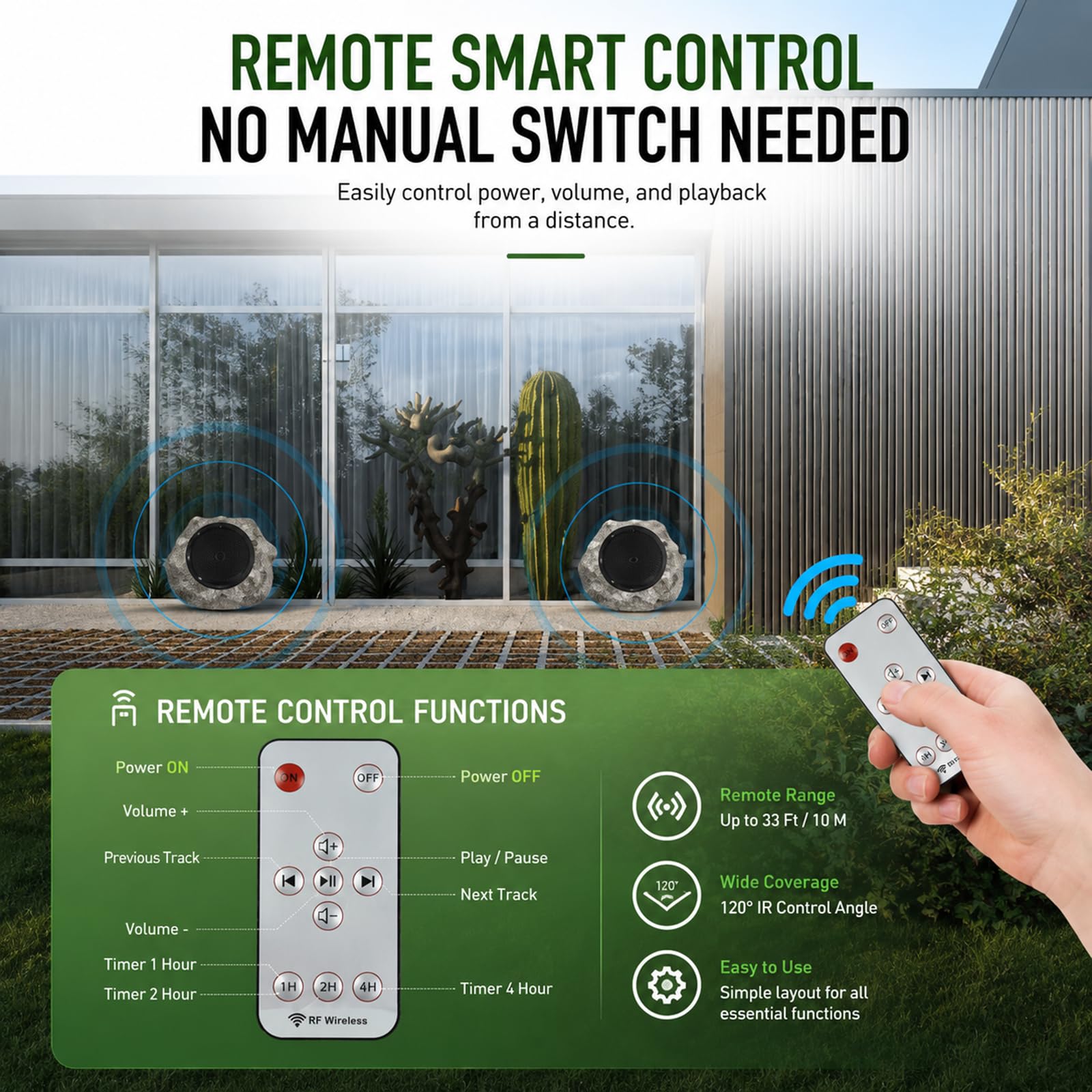 Enceintes Bluetooth étanches énergie Solaire extérieur, Gris | Rechargeable solaire et USB, Design pierre réaliste, Audio basses profondes, Pour jardin, terrasse, cour, pelouse