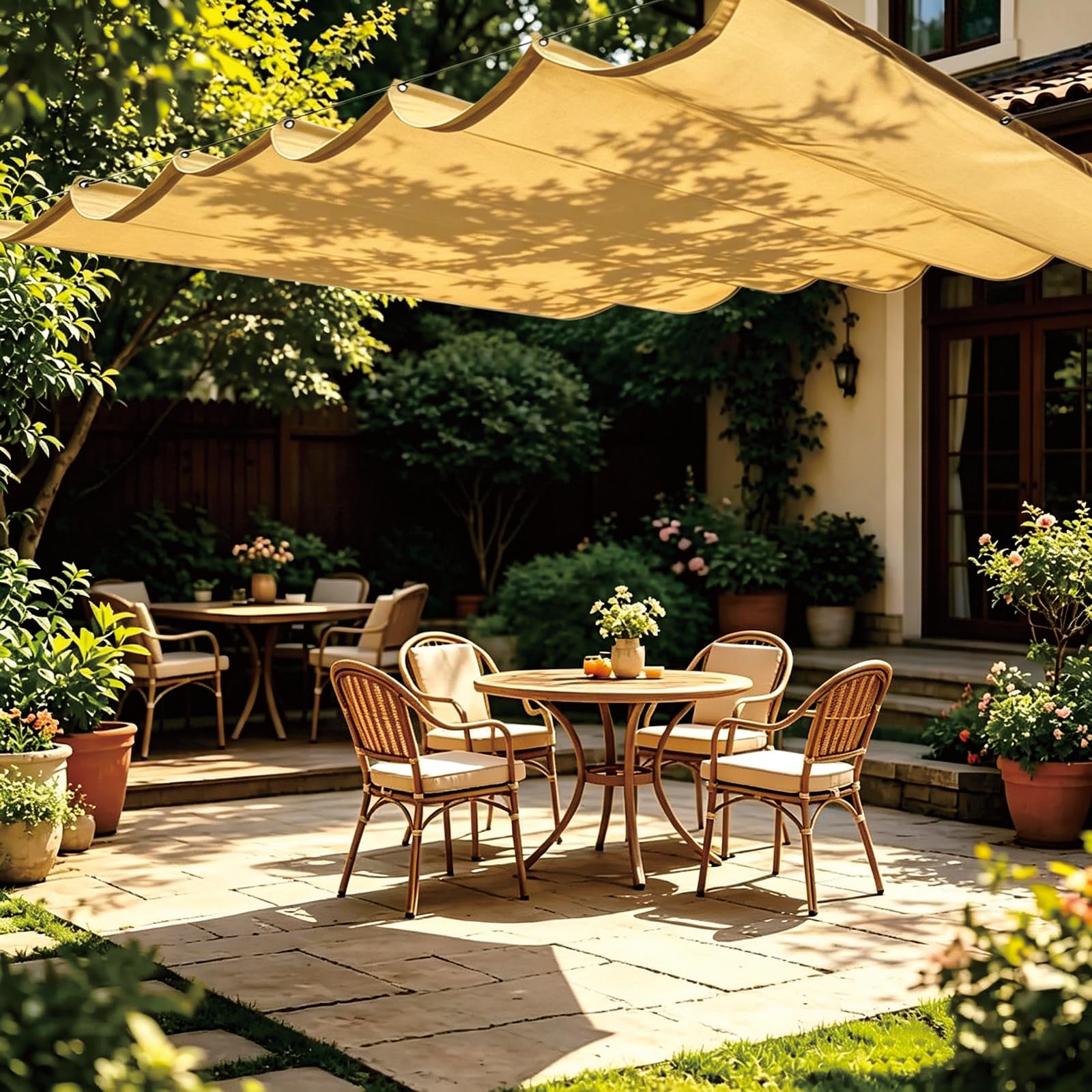 Voile ombrage rétractable haut de gamme en toile PES résistante avec œillets de fixation