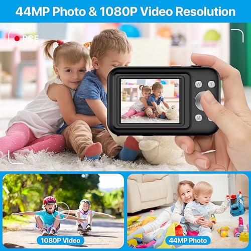 Miniatura 2 de Cámara digital para niños para fotografía  44MP 1080P cámaras digitales para apuntar y disparar  Cámara de vlogging anti vibración para YouTube