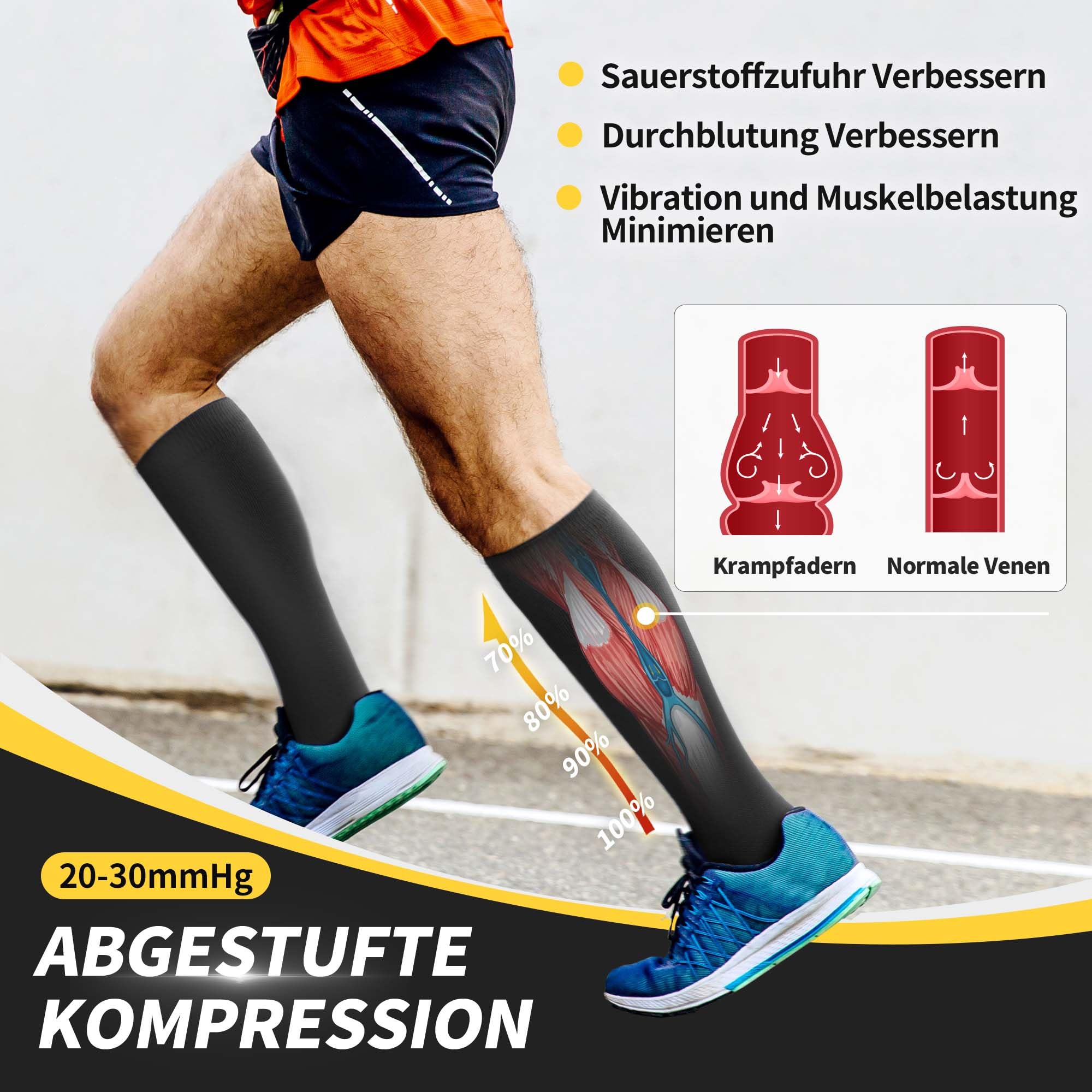 CAMBIVO 6 Paar Kompressionsstrümpfe Damen und Herren, Stützstrümpfe, Kompressionssocken für Laufen, Sport, Flug, Reise