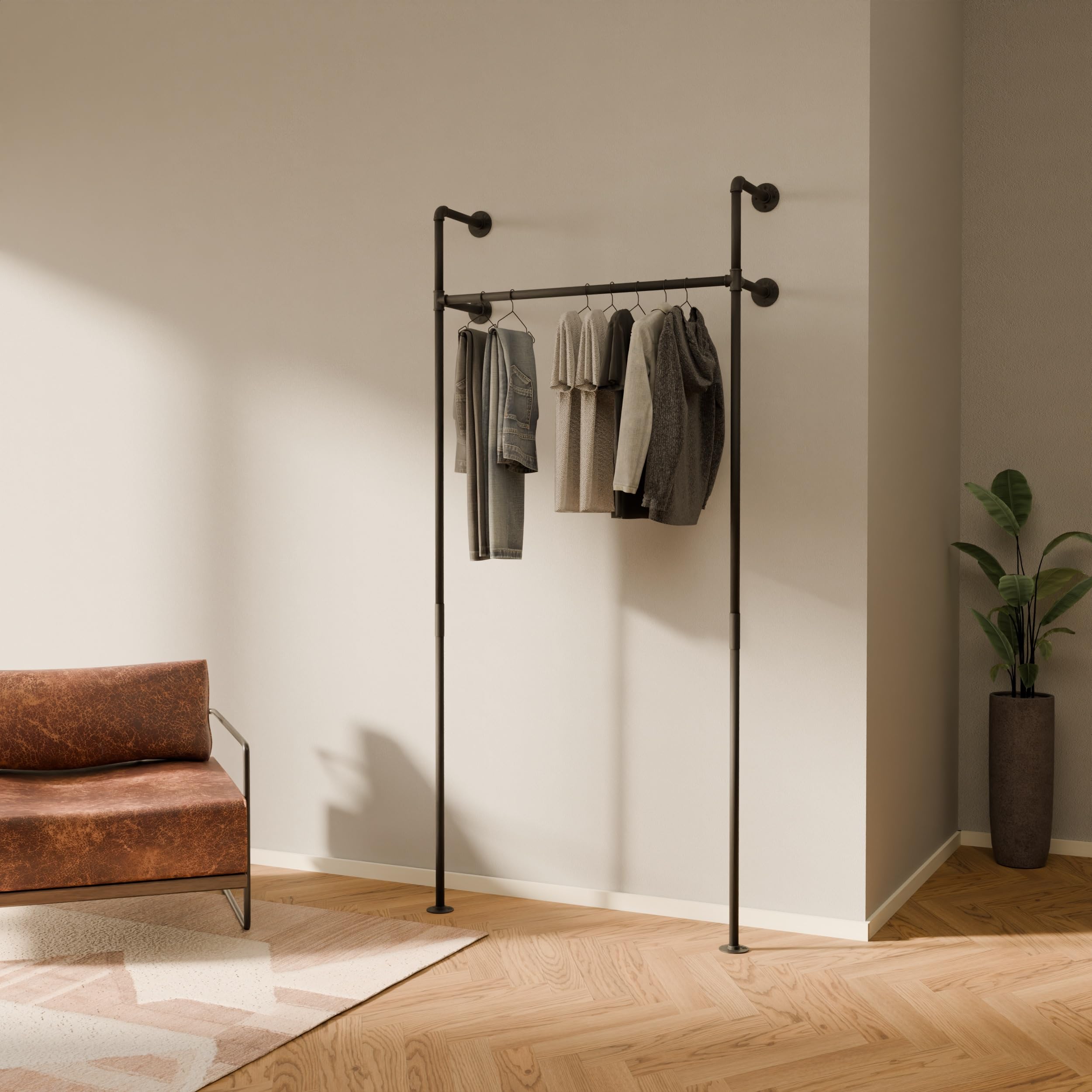 pamo Kleiderstange Wandmontage 105 x 222 cm – 140 kg Traglast