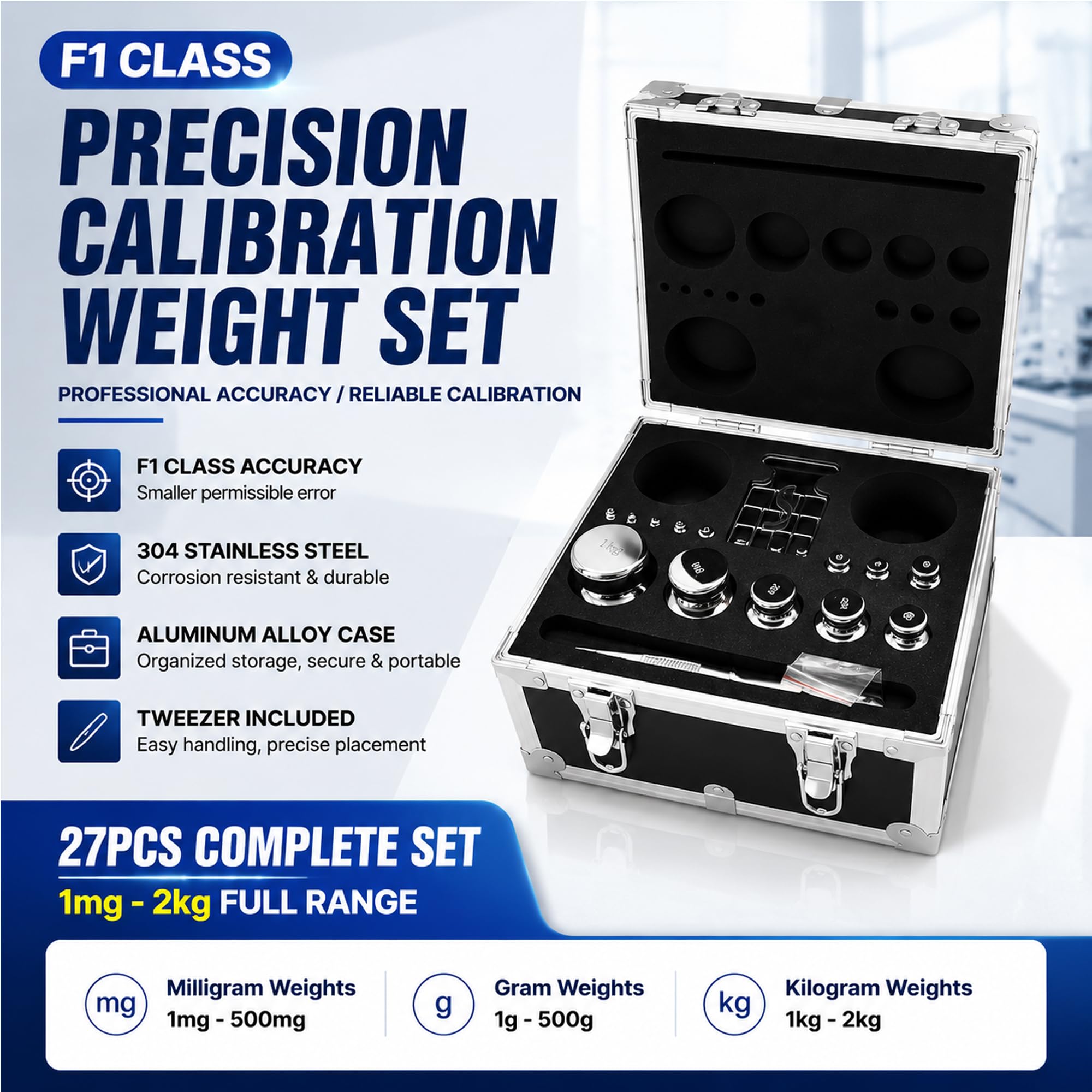Set pesi di calibrazione F1, 27 pezzi for pesi di bilanciamento da laboratorio