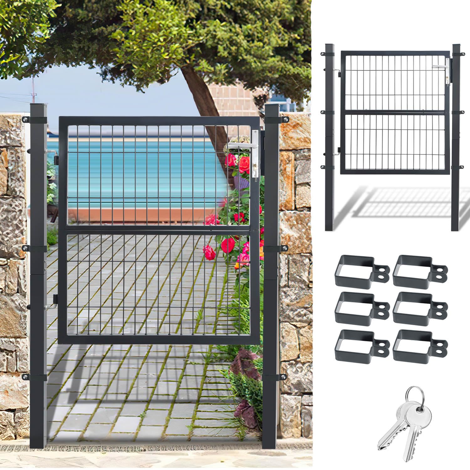 Cancello Da Giardino In Acciaio Zincato 125x100 Cm - Verde Con Serratura E 3 Chiavi - Foto 3