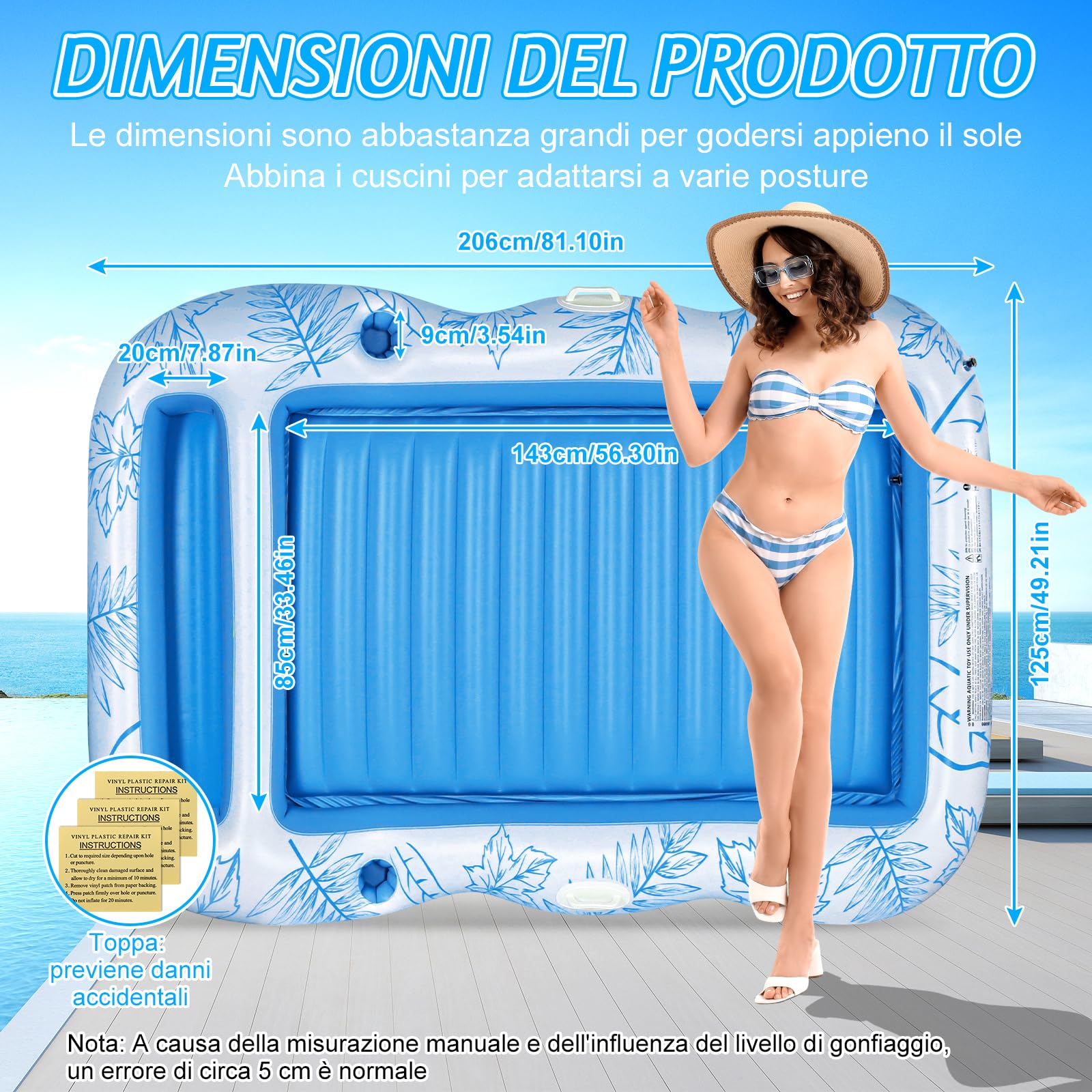 Charmofun Materassino Gonfiabile Abbronzante, Gonfiabile Galleggiante Materasso Piscina, Gonfiabile Tanning Pool, Lettino Gonfiabile Piscina con Portabicchieri e Portabibite per Adulti