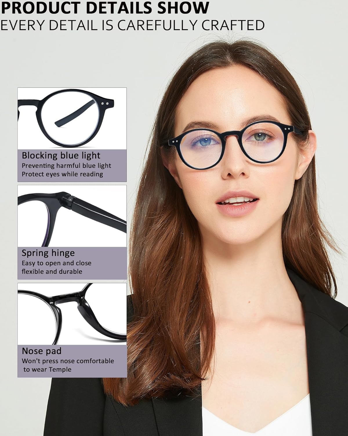 EYEURL 4-Pack Round Reading Glasses for Women Men Blue Light Glasses Retro Round Computer Readers With Spring Hinges Anti Glare Filter Lightweight Eyeglasses 1.5 - Image 3