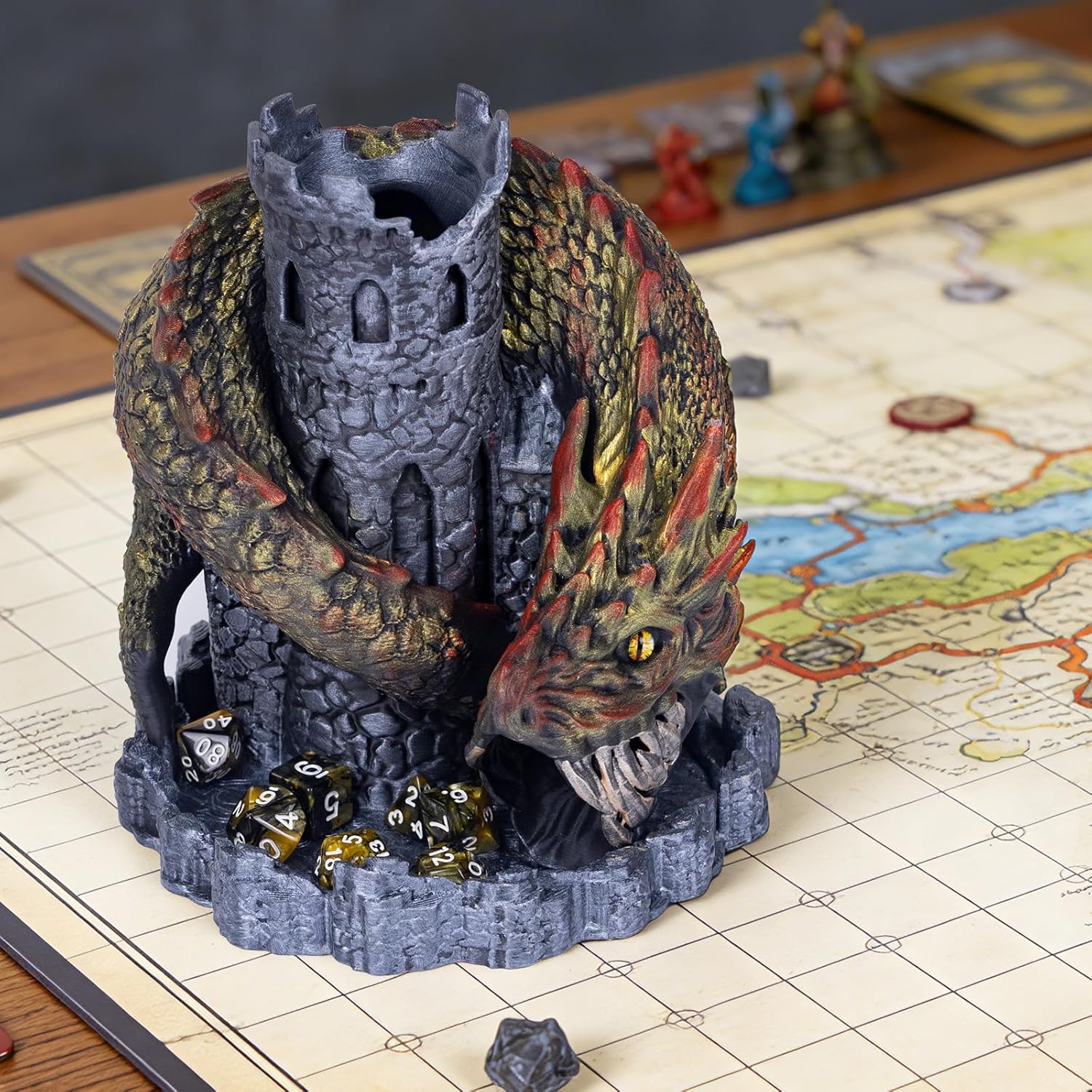 Black Dragon Castle Dice Tower,for Tabletop Games,D&D and RPG Games,Dungeons and Dragons,DND Dice Tower,Perfect Table Decoration & Party Surprise Gifts（with 7Pcs Polyhedral Dice）