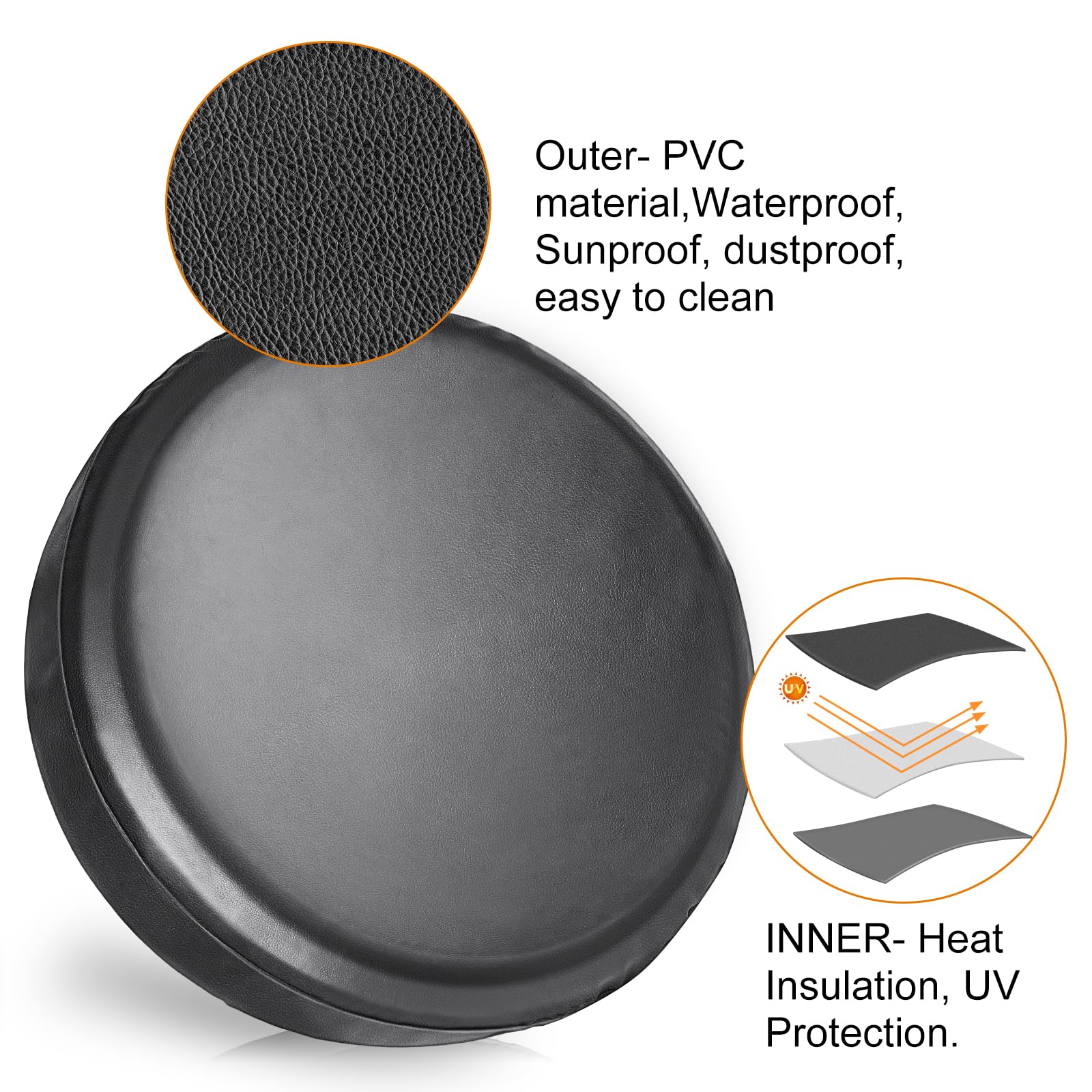 JNLK Spare Tire Cover Leather Wheel Cover for Jeep RV Trailer SUV, Truck, Camper, Waterproof Dust-Proof PVC Leather Tire Covers, Black (Fits Entire Wheel Size 25.59-27.2 inch)