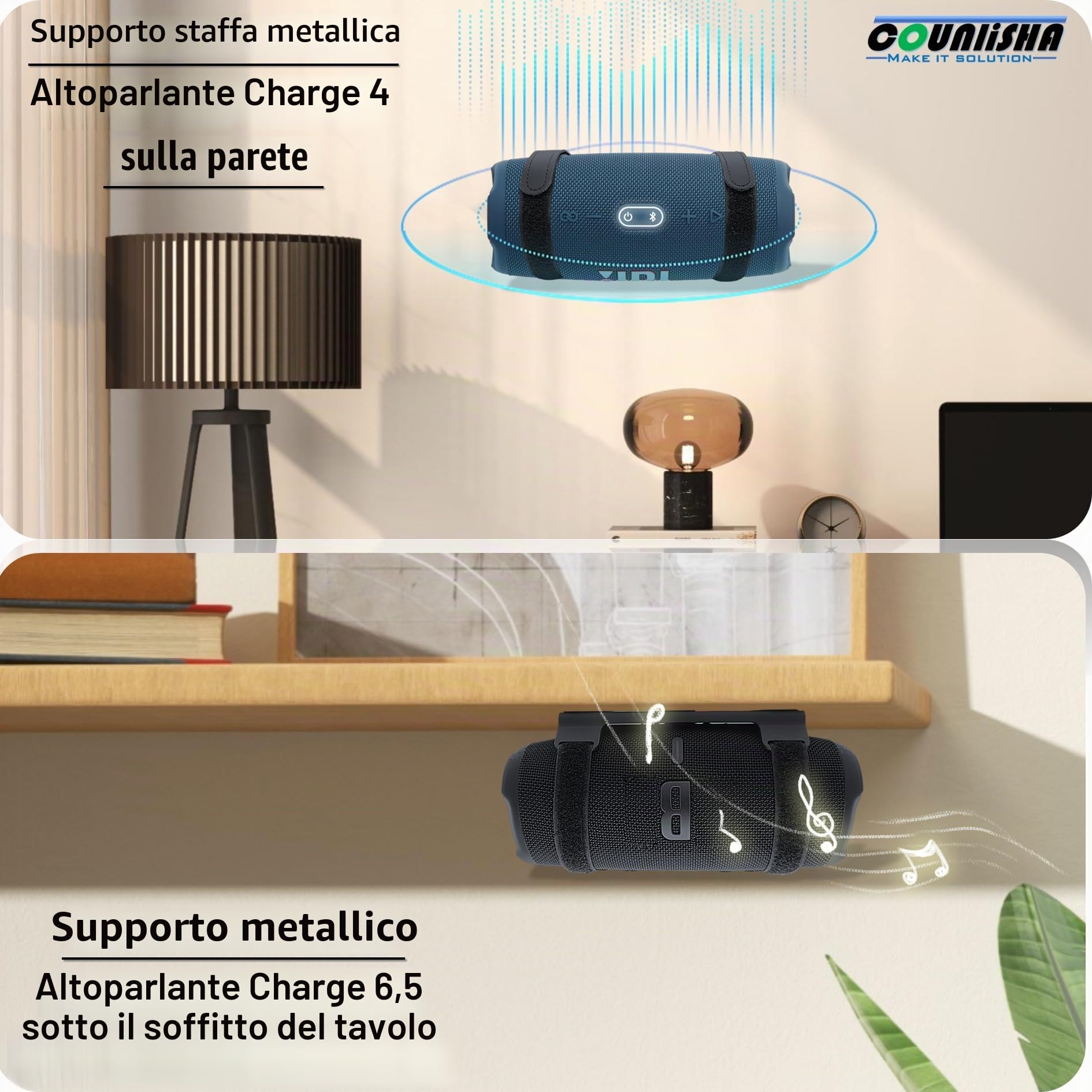 Supporto da parete in metallo compatibile con jbl Charge 6/Charge 5,4,3/Flip 7/Flip 6,5,4, supporto sicuro per mensola con cinghie in pelle regolabili, staffa da parete per altoparlante per