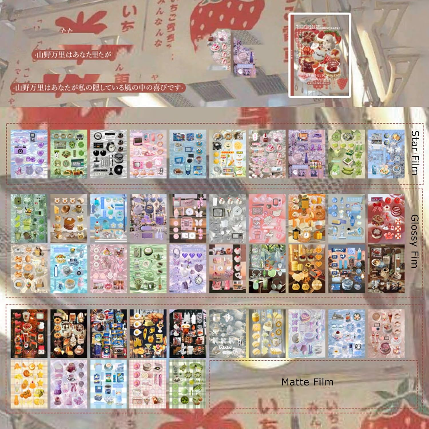 800PCS Japanese Stickers for Scrapbooking, Aesthetic Kawaii Sticker Book for Junk Journals, Cute Stickers for Photocards Planner Card Making Stationary, Glitter Travel Journaling Sticker for Women