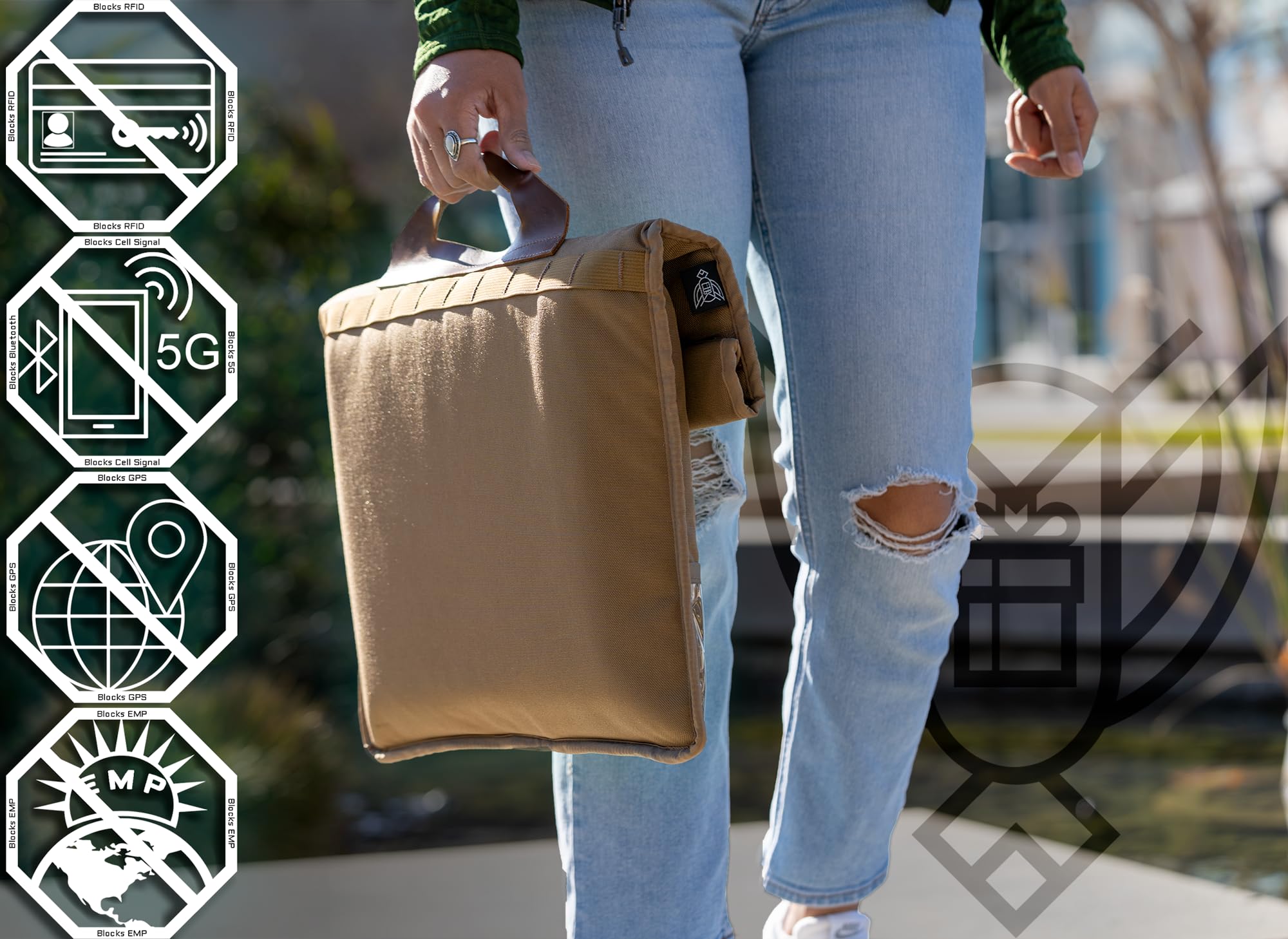 Xtreme Sight Line ~ Xecutive LITE Series Faraday Bag for Laptops and Other Large Electronics ~ Data Security for Executive Travel ~ Tracking/Hacking Defense ~ Silver 1000D Cordura