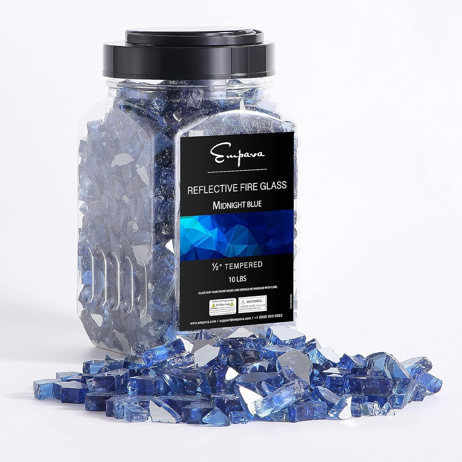 Empava 10 lbs. 1/2-in Reflective Tempered Glass for Gas Fire Pit, Midnight Blue