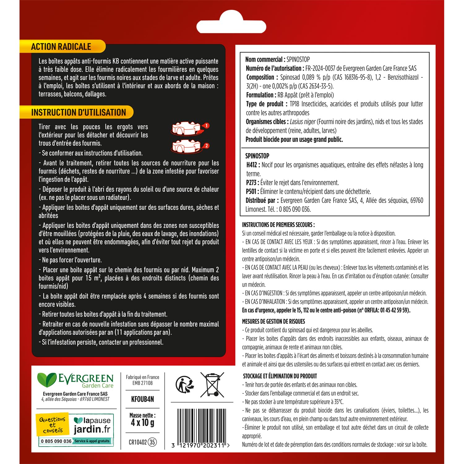 KB HOME DEFENSE Spinostop Anti-Fourmis Boîtes Appâts – Pack de 4 x 10g – Élimine le Nid & les Larves – Action Radical au Spinosad – Intérieur & Extérieur — vue 6