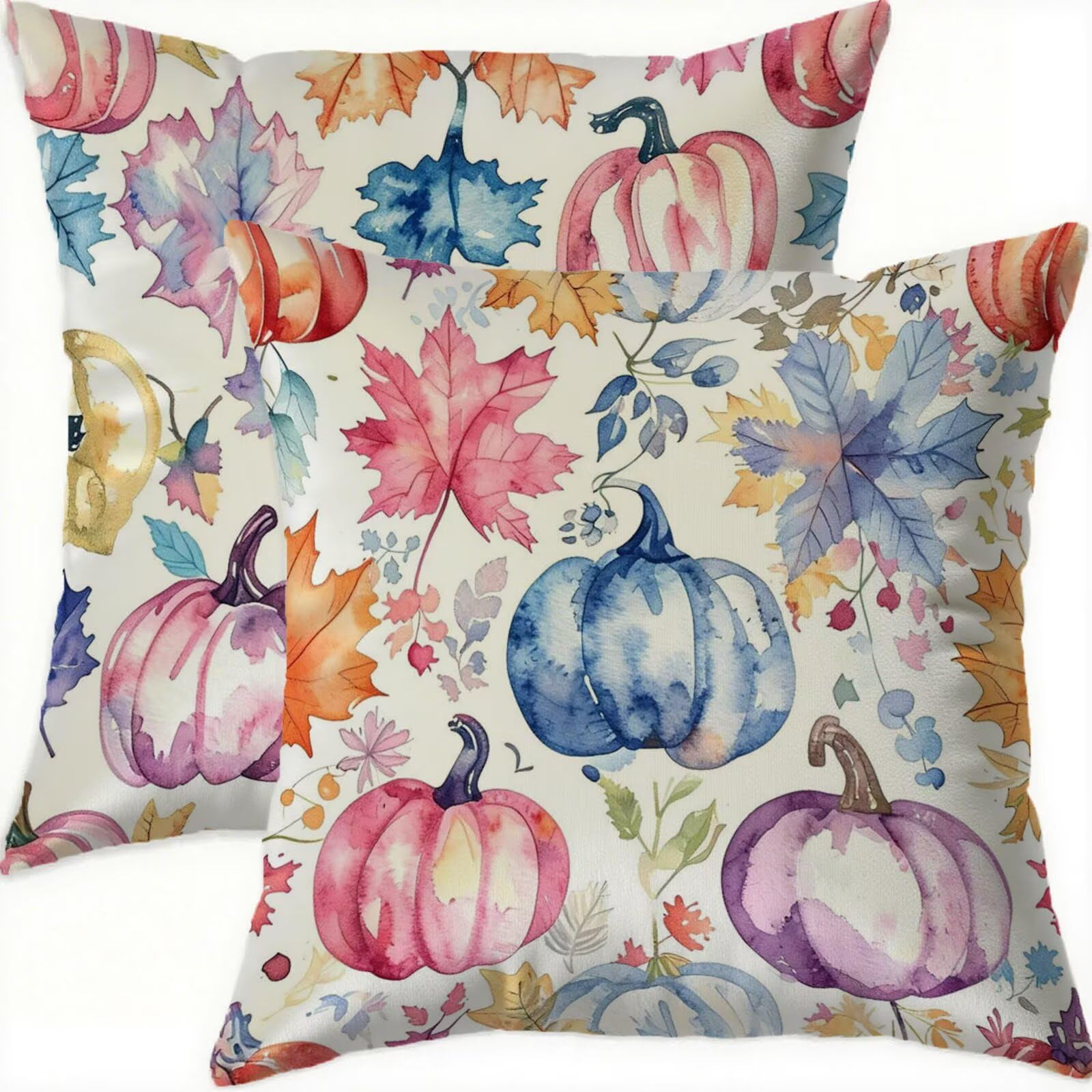 Housse de coussin 65x65 cm en velours imperméable couleur citrouille pour canapé, lot de 2