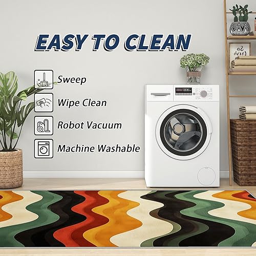 Miniatura 6 de Alfombra de los años 70 de 8 x 10 a 3 x 4, alfombra retro ondulada para puerta de entrada, alfombra vintage con remolino, alfombra abstracta de los