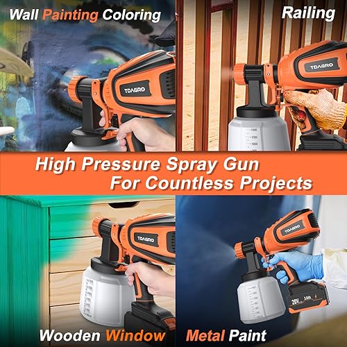 Miniatura 6 de TDAGRO Pulverizador de pintura inalámbrico de 20 V 3.0 Ah, pistola eléctrica HVLP de pintura en aerosol de 47.3 fl oz, 2 boquillas3 patrones,