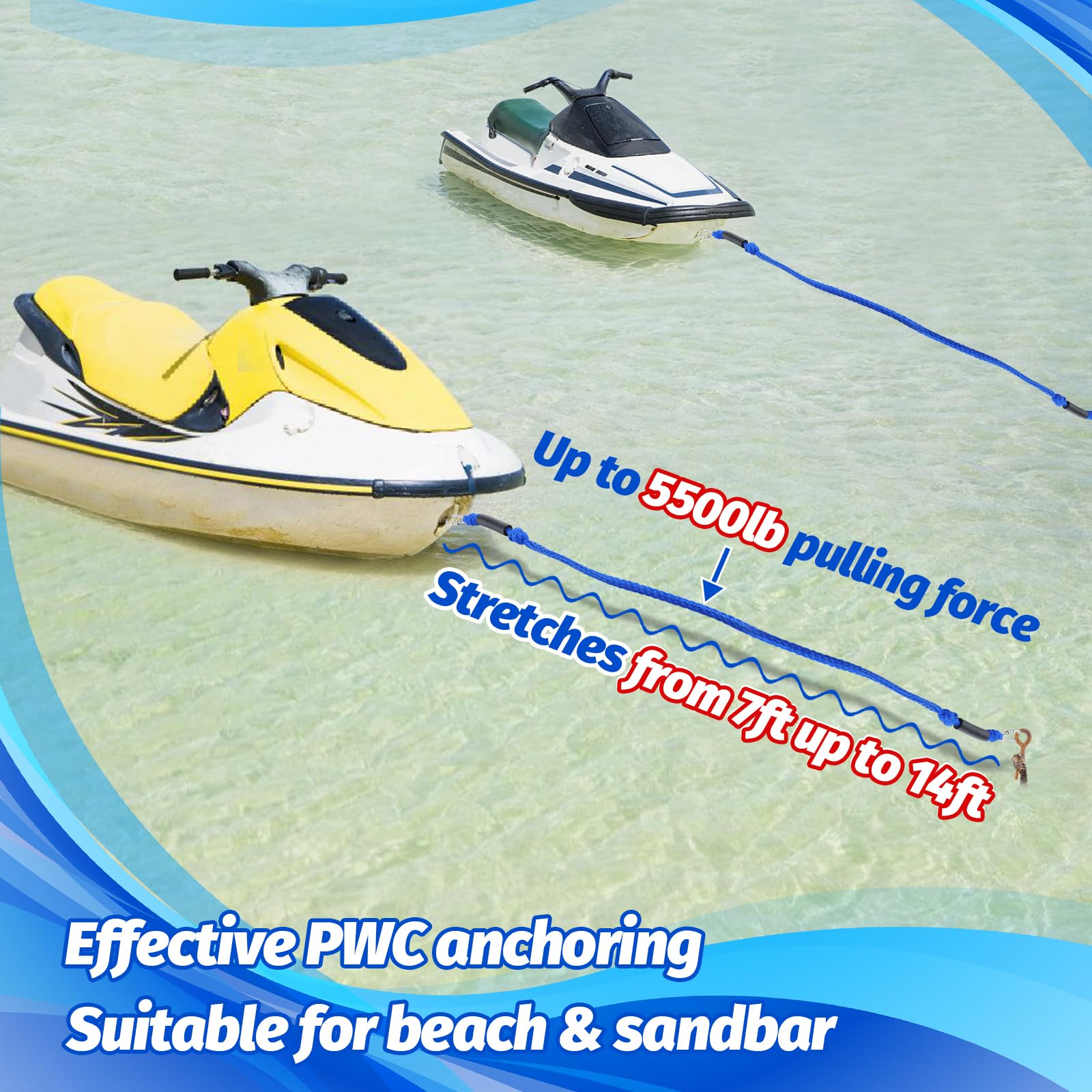 Cordons Élastiques Pour Bateau - Lot De 2 - 1,2m/1,5m/1,8m - Jet Ski, Kayak, Ponton - Résistance 1000kg