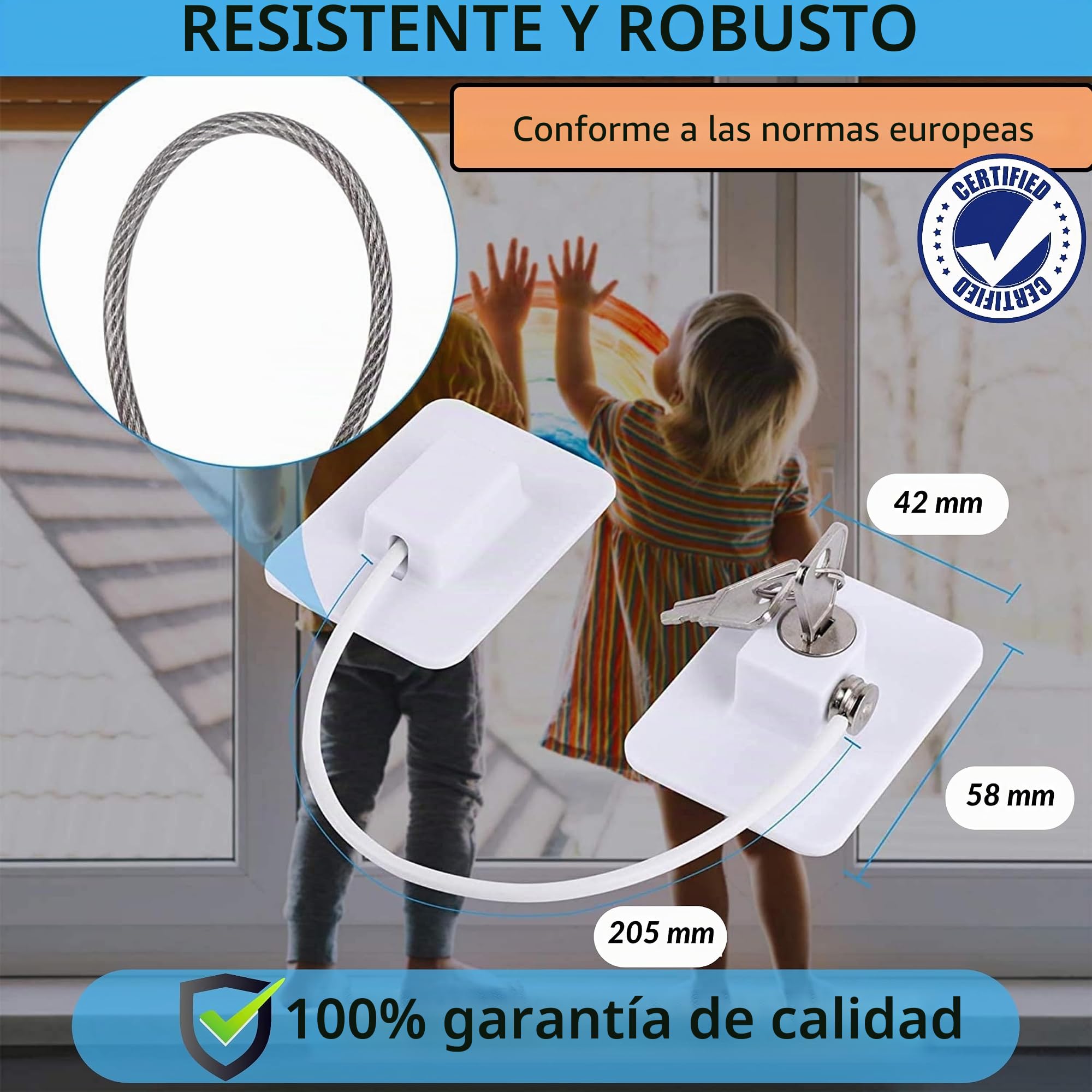 Seguridad ventana infantil: [x6 piezas] | Estándar EU | Sin taladrar | Albañilero, bloqueo de puerta, cerradura de nevera, cajón | Incluye 4 protectores de dedos