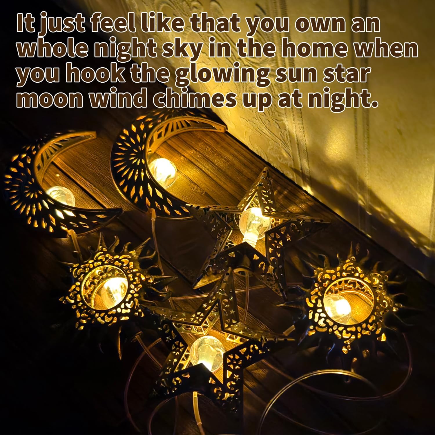 Solar Wind Chimes for Outside Lights Sun Moon Star Outdoor Hanging Decor Warm Lights Prefert Gifts for Mom Wife Outdoor Windchimes for Garden Yard Patio Christmas Birthday Mothers Day - Image 2