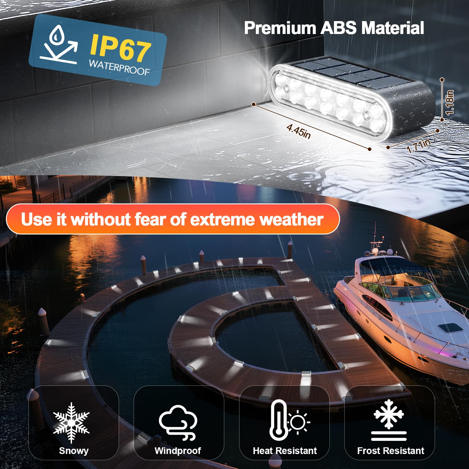Lot de 6 lampes solaires d'extérieur étanches IP67 14 LED blanc froid pour escaliers, terrasses, patios