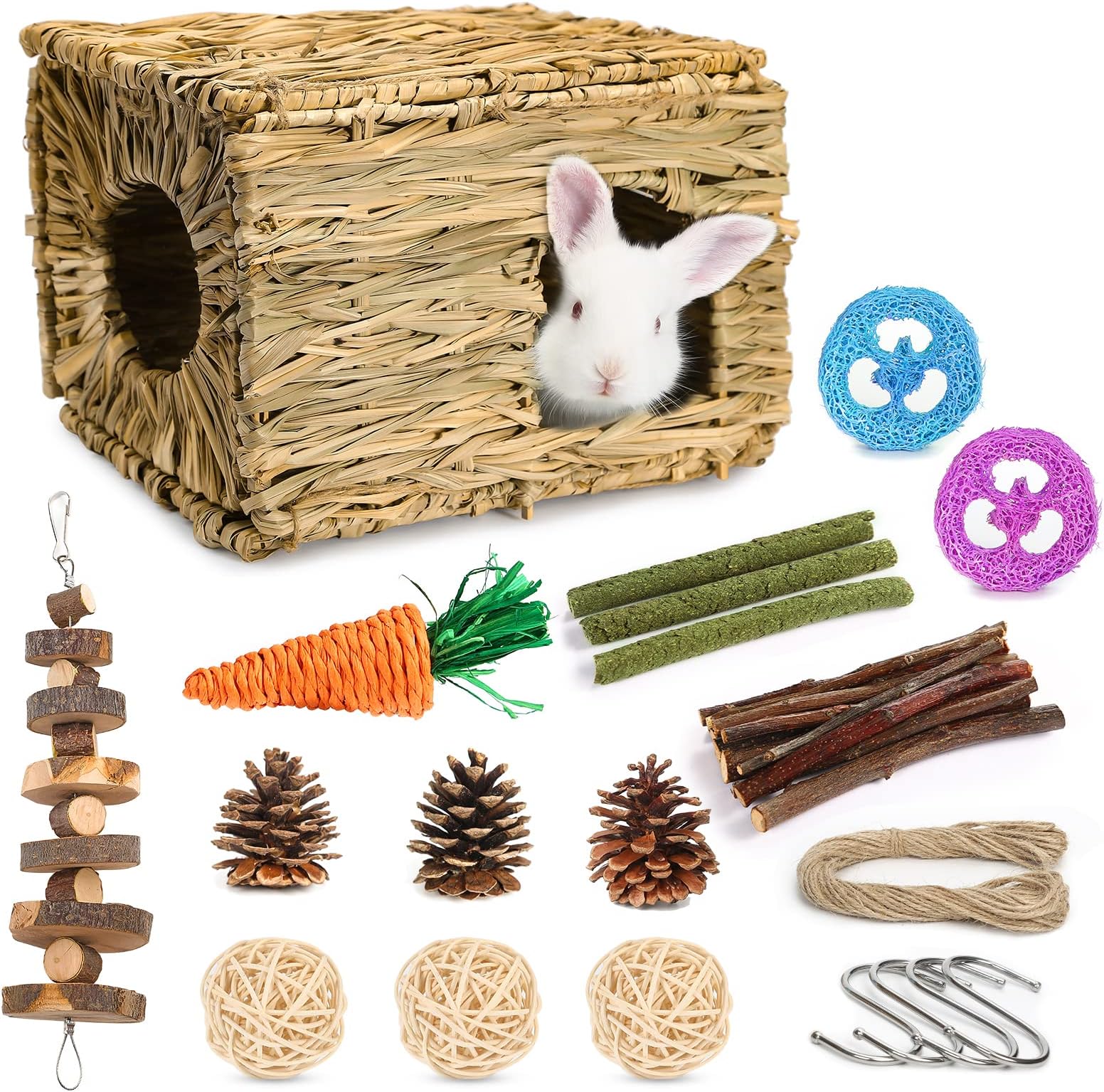 Bunny Grass House-Hand Made Edible Natural Grass Hideaway Comfortable Playhouse for Rabbits, Guinea Pigs and Small Animals to Play,Sleep and Eat