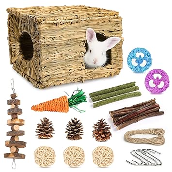 Bunny Grass House-Hand Made Edible Natural Grass Hideaway Comfortable Playhouse for Rabbits, Guinea Pigs and Small Animals to Play,Sleep and Eat (style1)