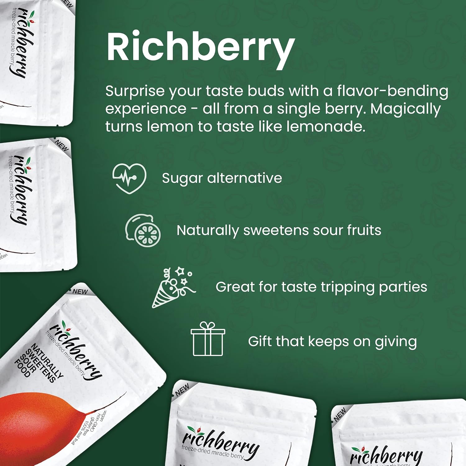 Miracle Berry by richberry, 100 Halves, Freeze Dried Premium Berries, 100% Real Fruit, No Preservatives, Naturally Sweetens Sour Foods, Organic, Great for Snacks and Taste Tripping