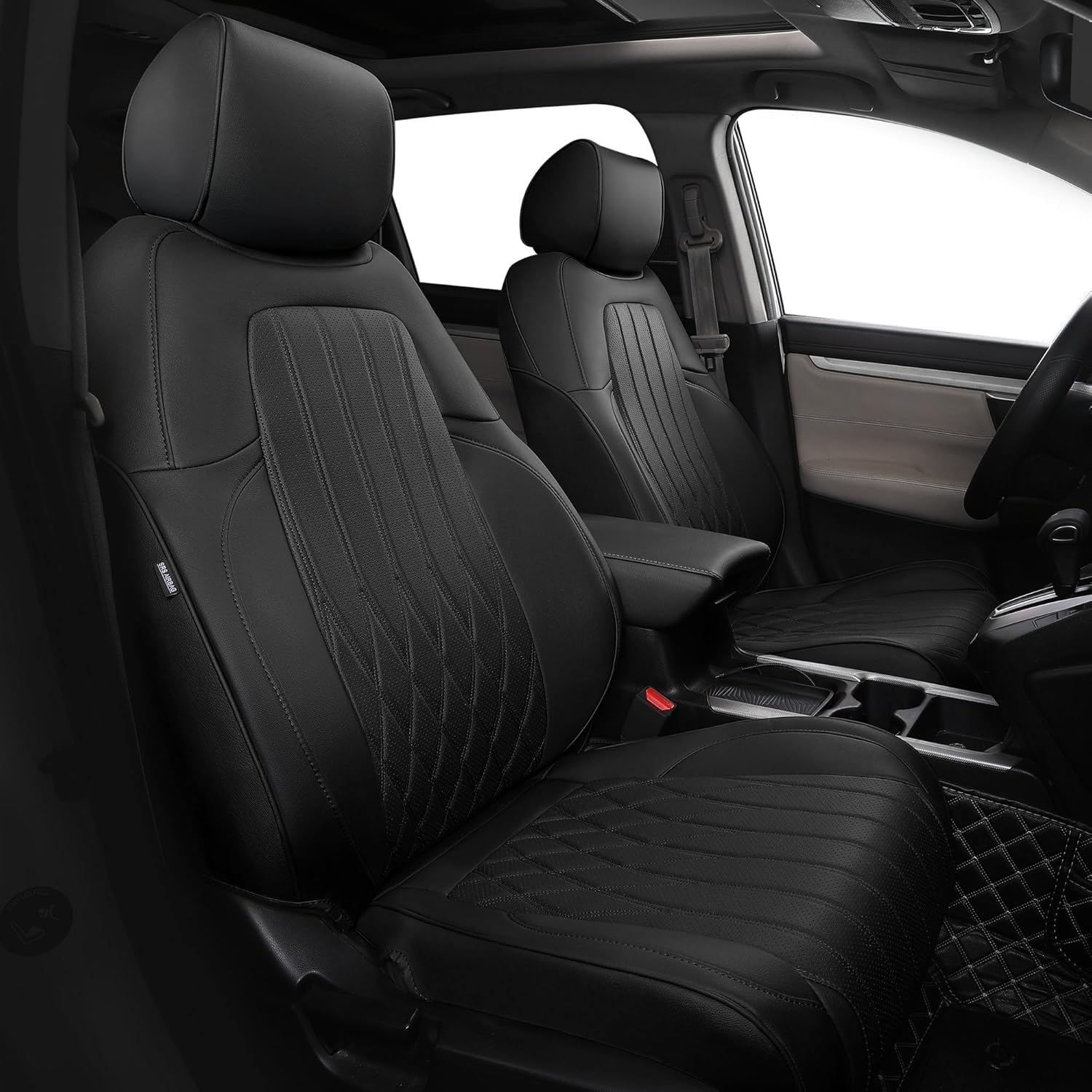 Seat Covers for Honda CRV Custom Fit 2017 2018 2019 2020 2021 2022 EX, EXL, LX, Sport, Touring, Special Edition, Hybrid & Gas,1:1 Custom Fit Leather Seat Covers Full Set - Black
