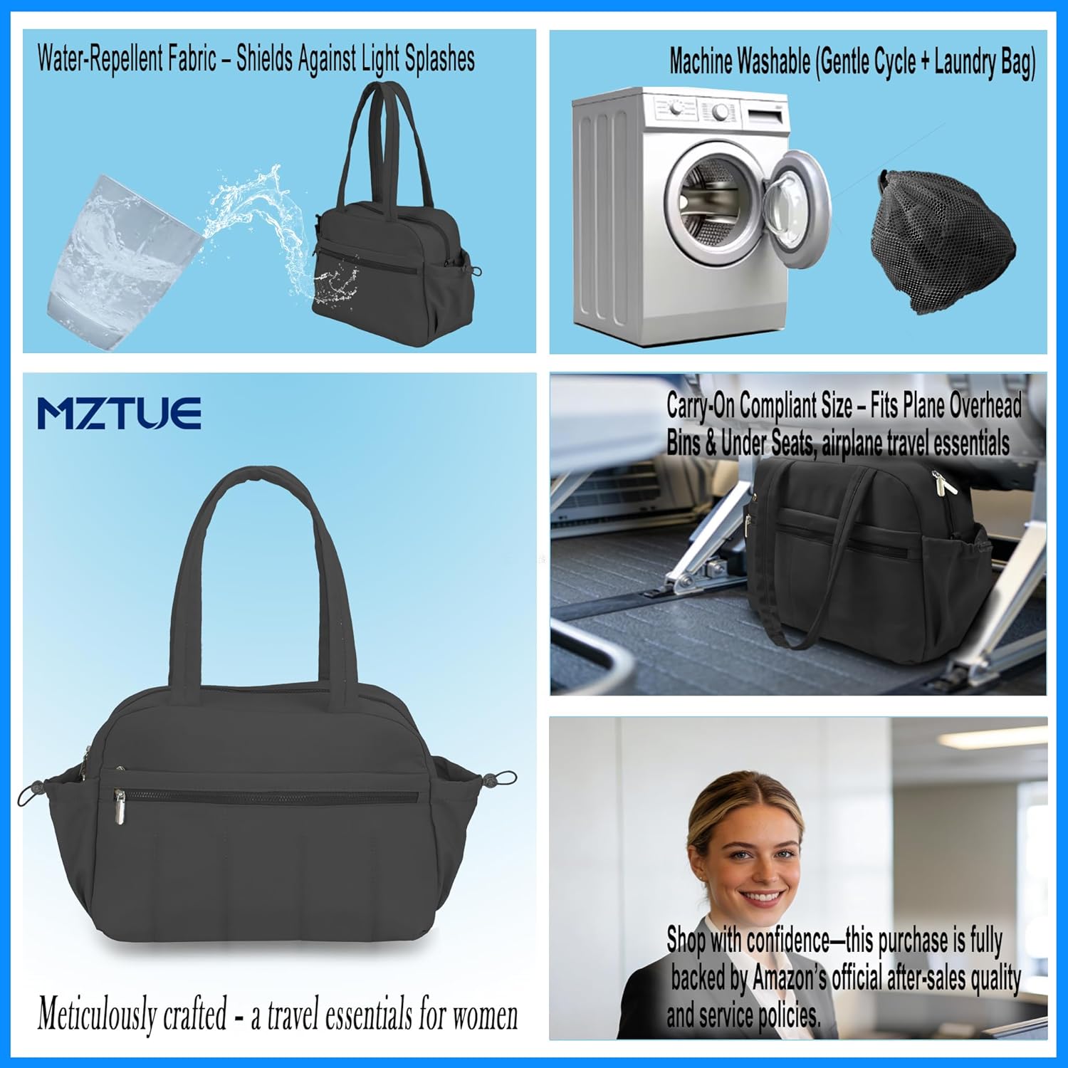 Gym Bag for Women, Compact Duffle Bag for Travel with Multiple Pockets & Wet Pocket, Puffer Tote Bags with High Comfort for Yoga, Workout, Fitness, Dance, Weekend, Black, MZTUE - Image 7