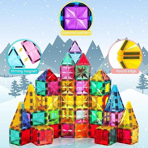 Miniatura 4 de Palano Azulejos magnéticos, 60 bloques de construcción magnéticos, azulejos magnéticos, castillo de construcción cuadrado, juguetes preescolares,