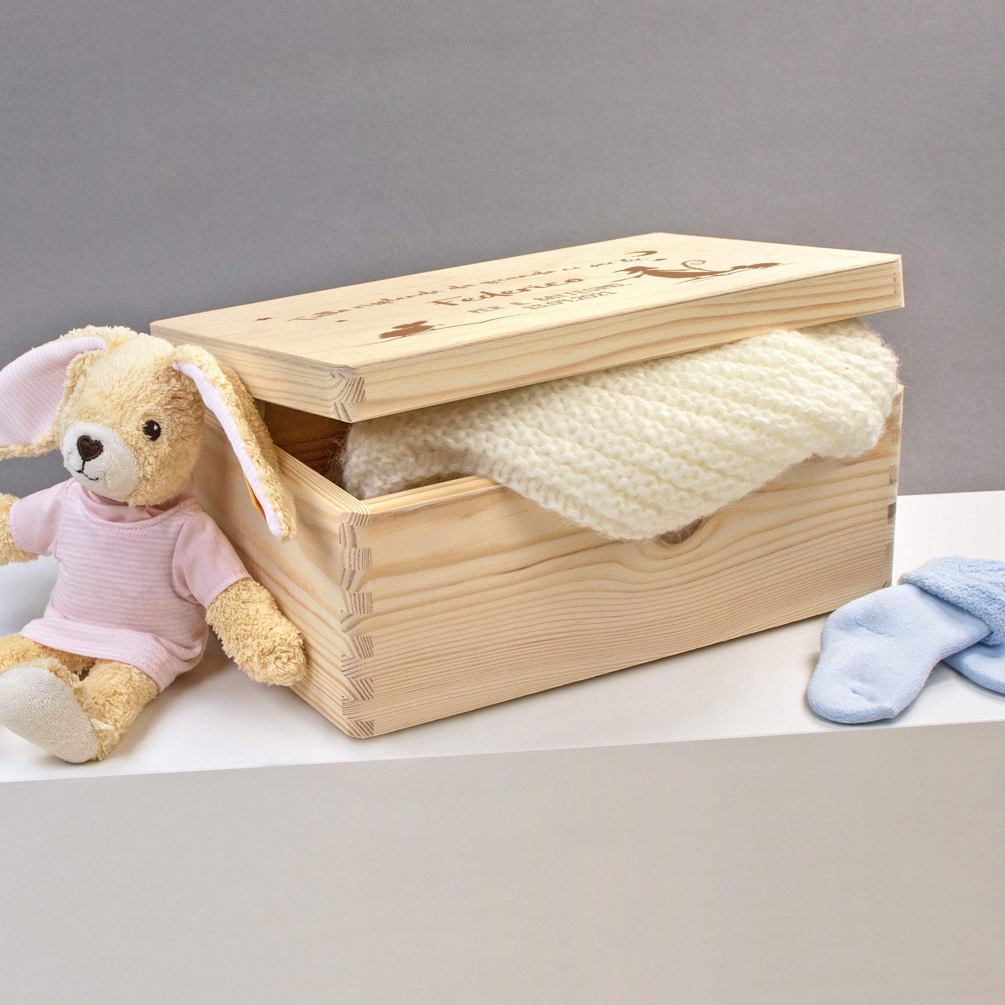Casa Vivente Confezione Regalo in Legno con Incisione per il Battesimo Personalizzata con Nome e Data, Scatola dei Ricordi Portaoggetti, Accessori Decorativi Cameretta