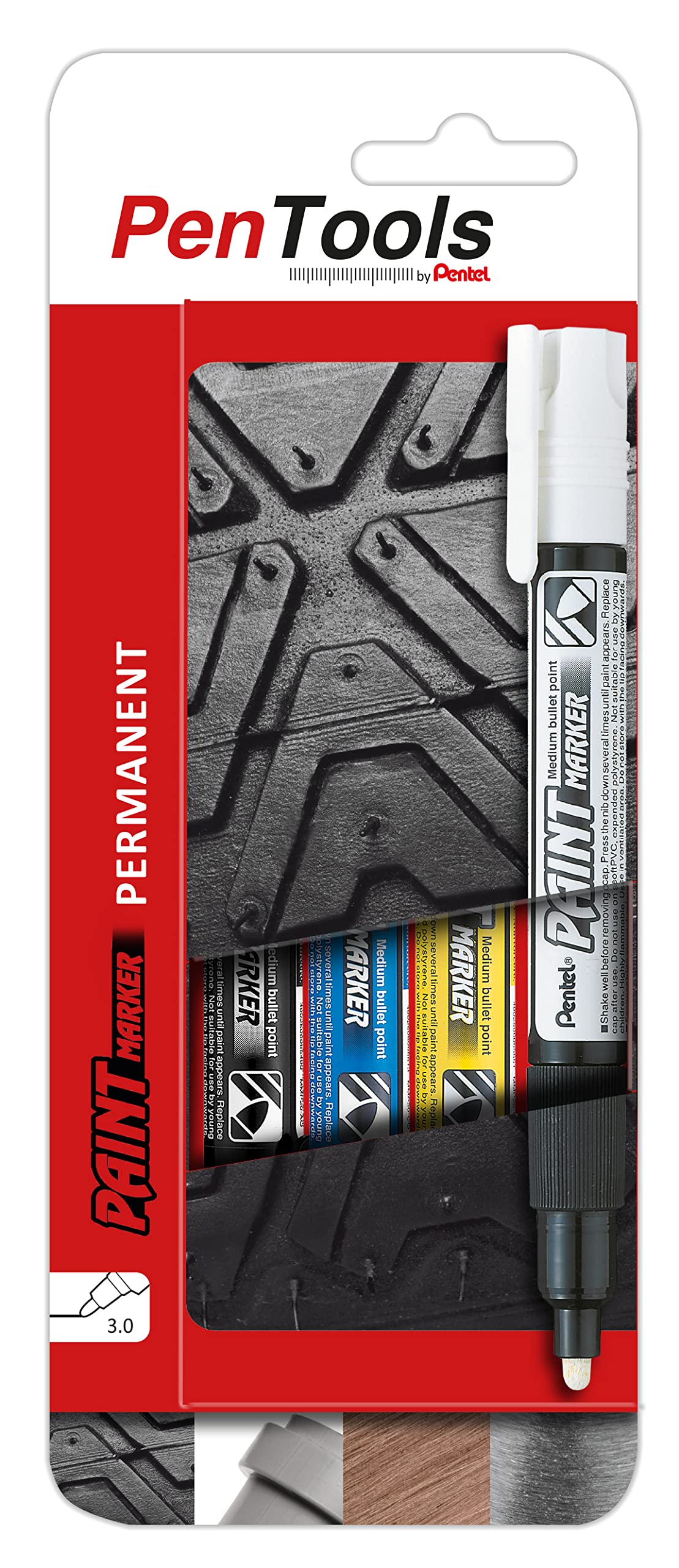 PenTools by Pentel MMP20 Permanent Marker, Paint Ink for Durable and Abrasion Markers, Bullet Tip (3.0 mm Line), Pack of 4 - Assorted Colours