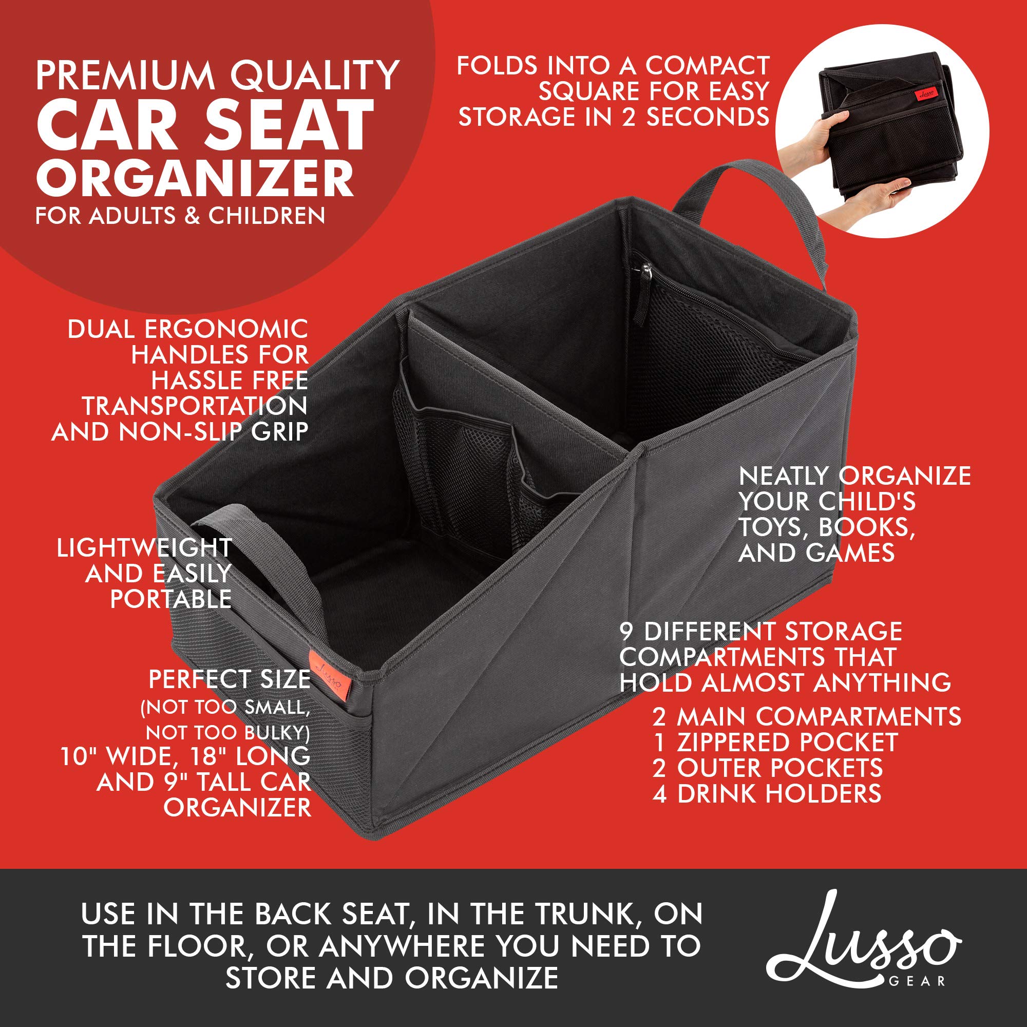 Buy Lusso Gear Car Seat Organizer with Cup Holders for Front, Back