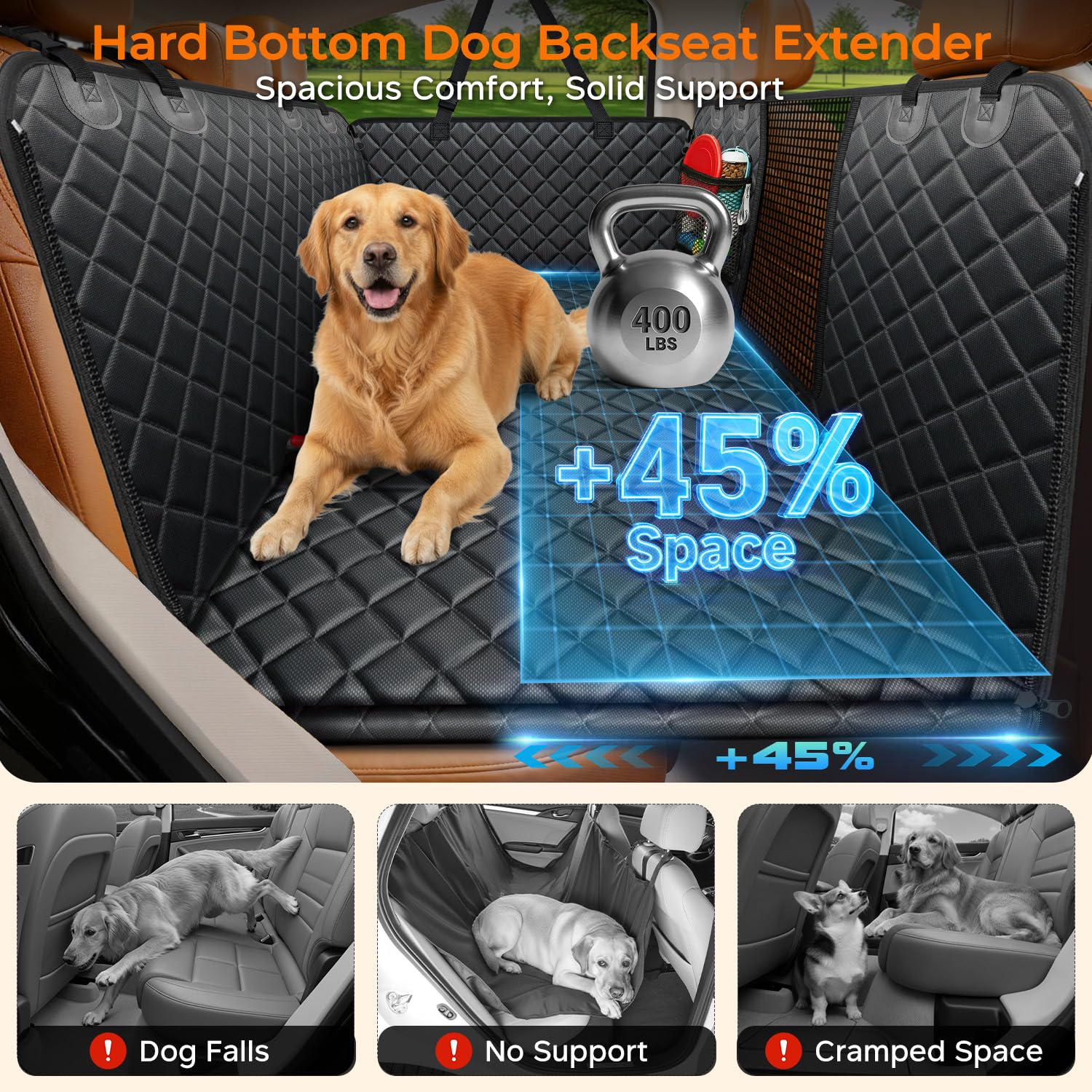 URPOWER Hard Bottom Dog Car Seat Cover for Back Seat, Waterproof Hammock view 2