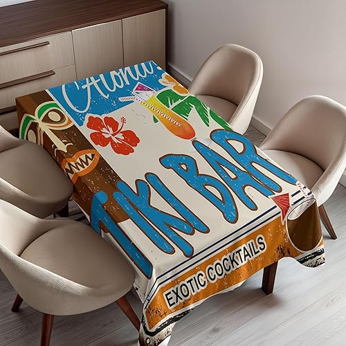 Ambesonne Tiki - Mantel de bar, letrero vintage oxidado Aloha con cócteles exóticos y bebida de coco, mantel rectangular para decoración de comedor