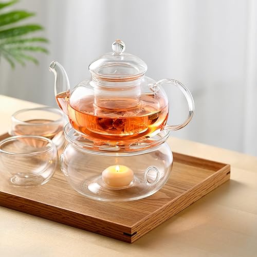 Miniatura 3 de CnGlass Tetera de vidrio de 33.8 onzas con infusor extraíble, hervidor de té seguro para estufa con calentador de té de vidrio de 5.3 pulgadas de