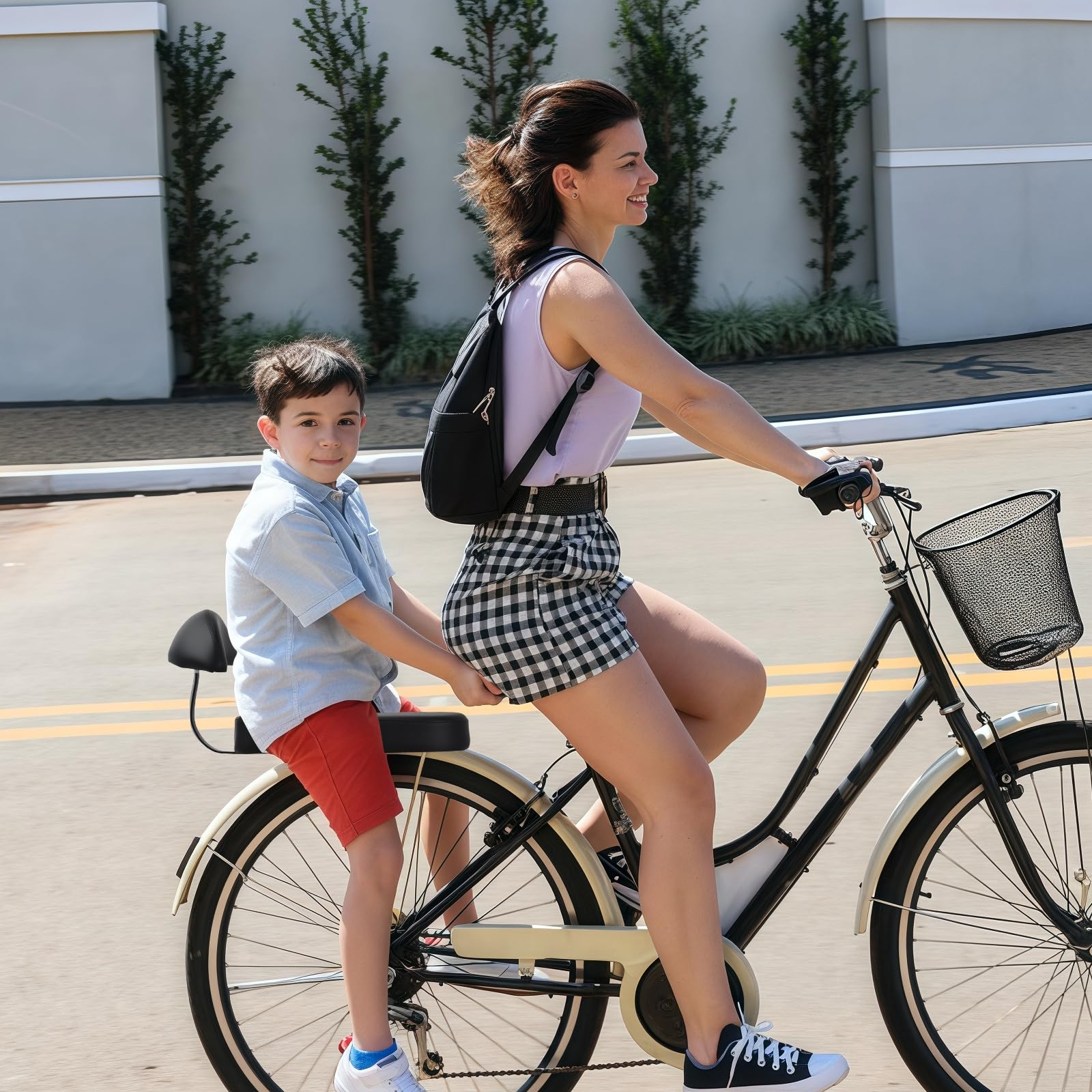 Volumoon Selle de vélo pour enfant arrière, coussin pour siège arrière de vélo, siège de vélo enfant, coussin de siège de vélo avec dossier, sécurité pour enfants et adultes