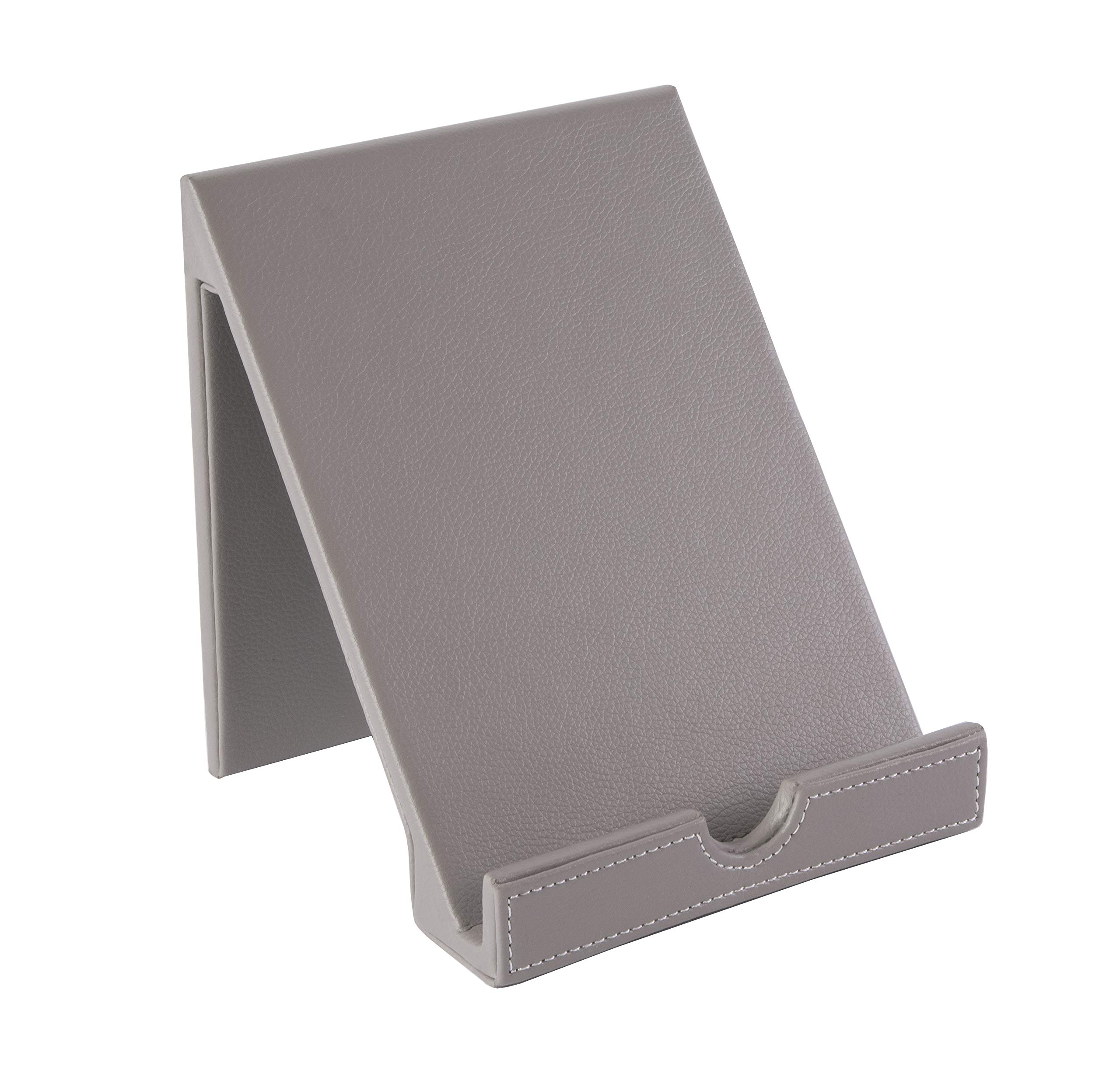 Osco Grey Faux Leather Tablet Holder Stand for iPad & Tablets, Book & Document Mount, Stable Viewing Angle, Compact Durable Desk Accessory, H18xW16xD14.5 cm