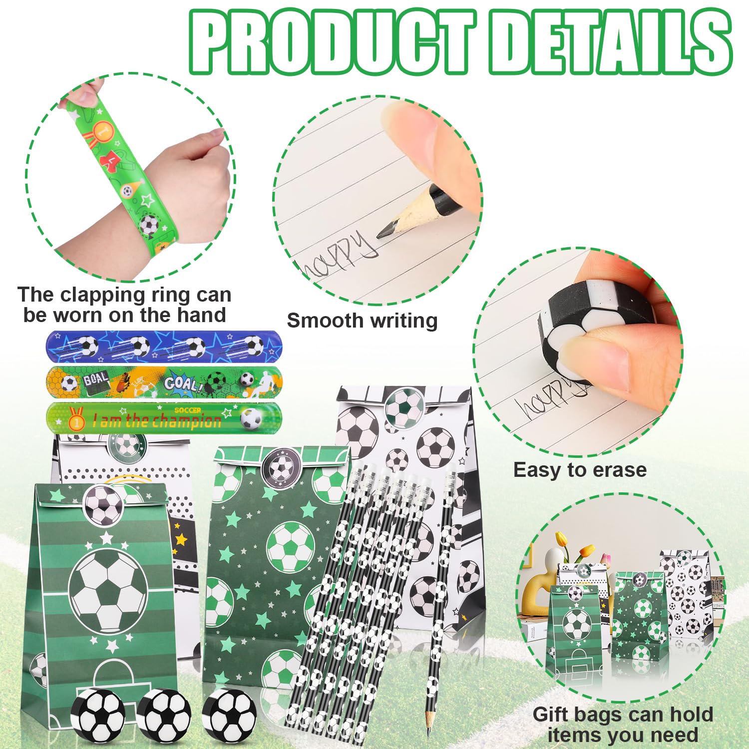 Gadget Compleanno Bambini 7 Anni 36 Pezzi Cancelleria A Tema Calcio,12 Matite Da Calcio 12 Gomma Da Regalini Scuola Calcio