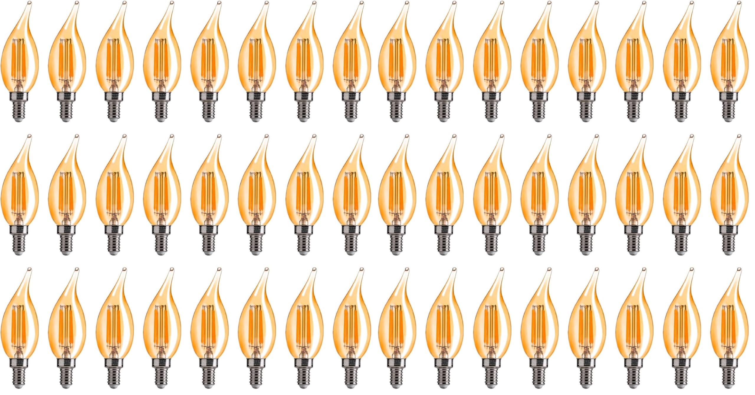 FLSNT CA11 E12 LED Chandelier Light Bulbs 40W Equivalent, 330 LM,Dimmable LED Candelabra Bulbs, 2200K Warm White, 330LM, Amber Glass, 48 Pack UL,CA65 Listed.