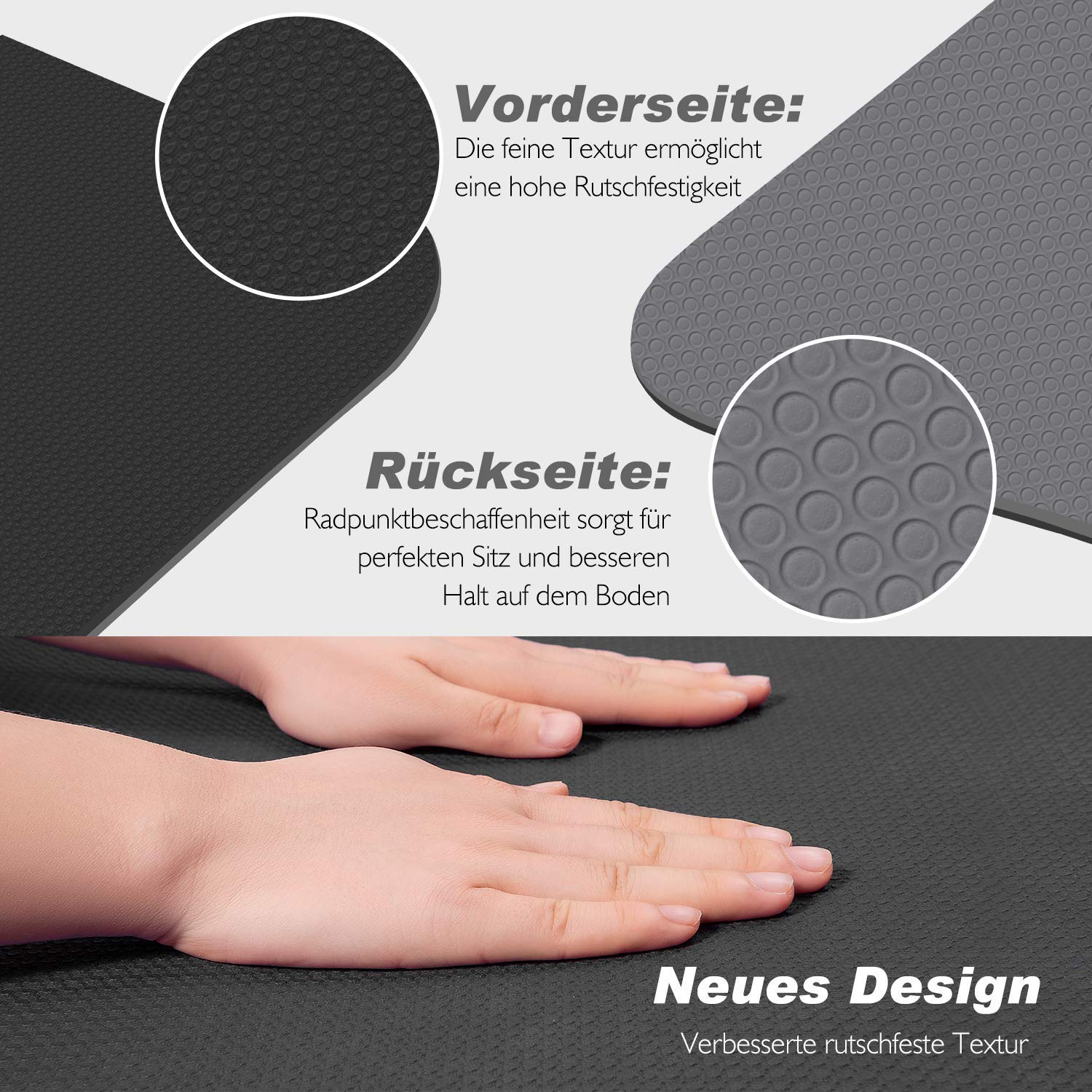 TOPLUS - Tappetino da ginnastica o da yoga, imbottito e antiscivolo, adatto per fitness, pilates e ginnastica, con tracolla, 183 x 61 x 0,6 cm, Nero